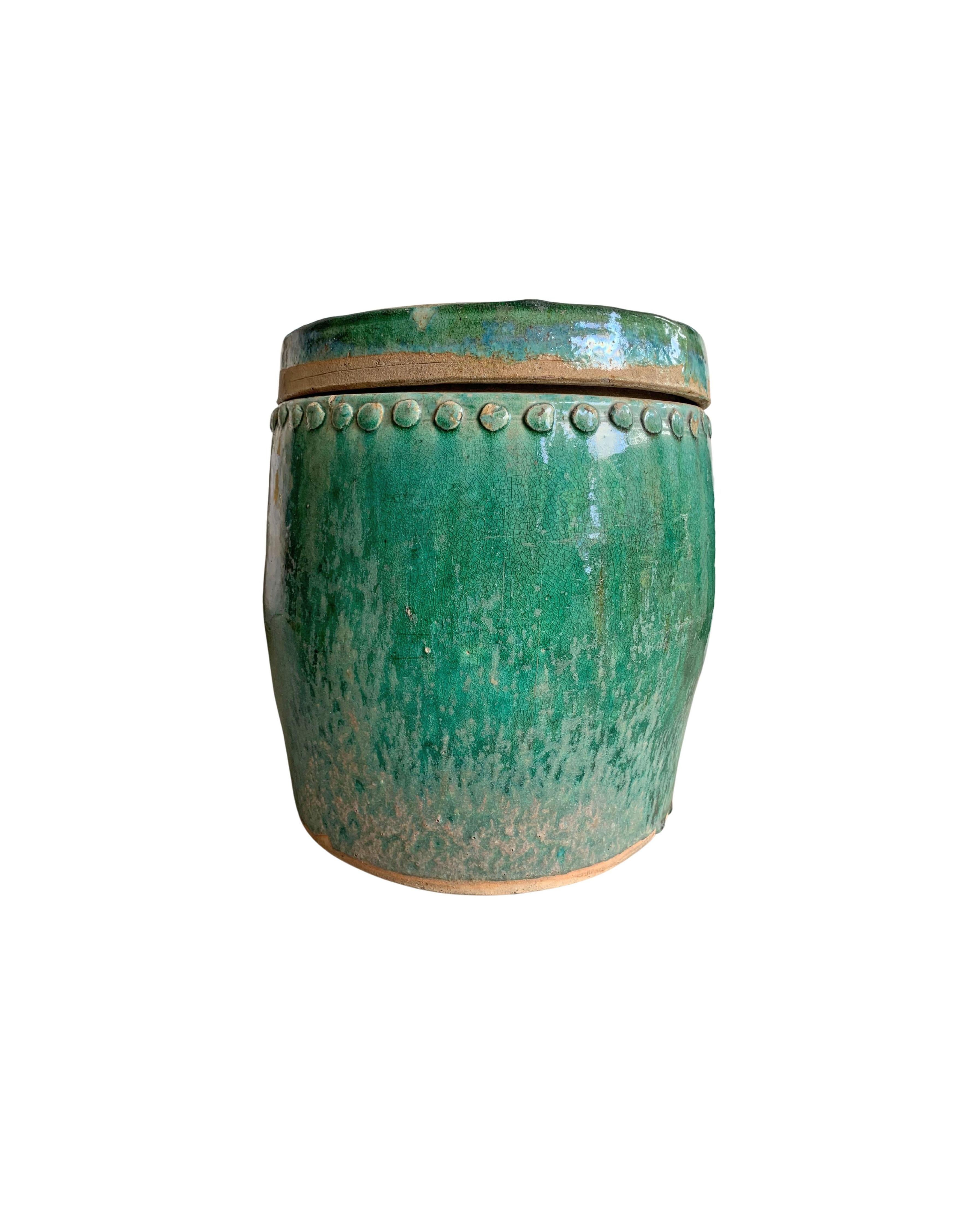 Chinese Shiwan Green Glazed Ceramic Jar / Planter, c. 1900 1