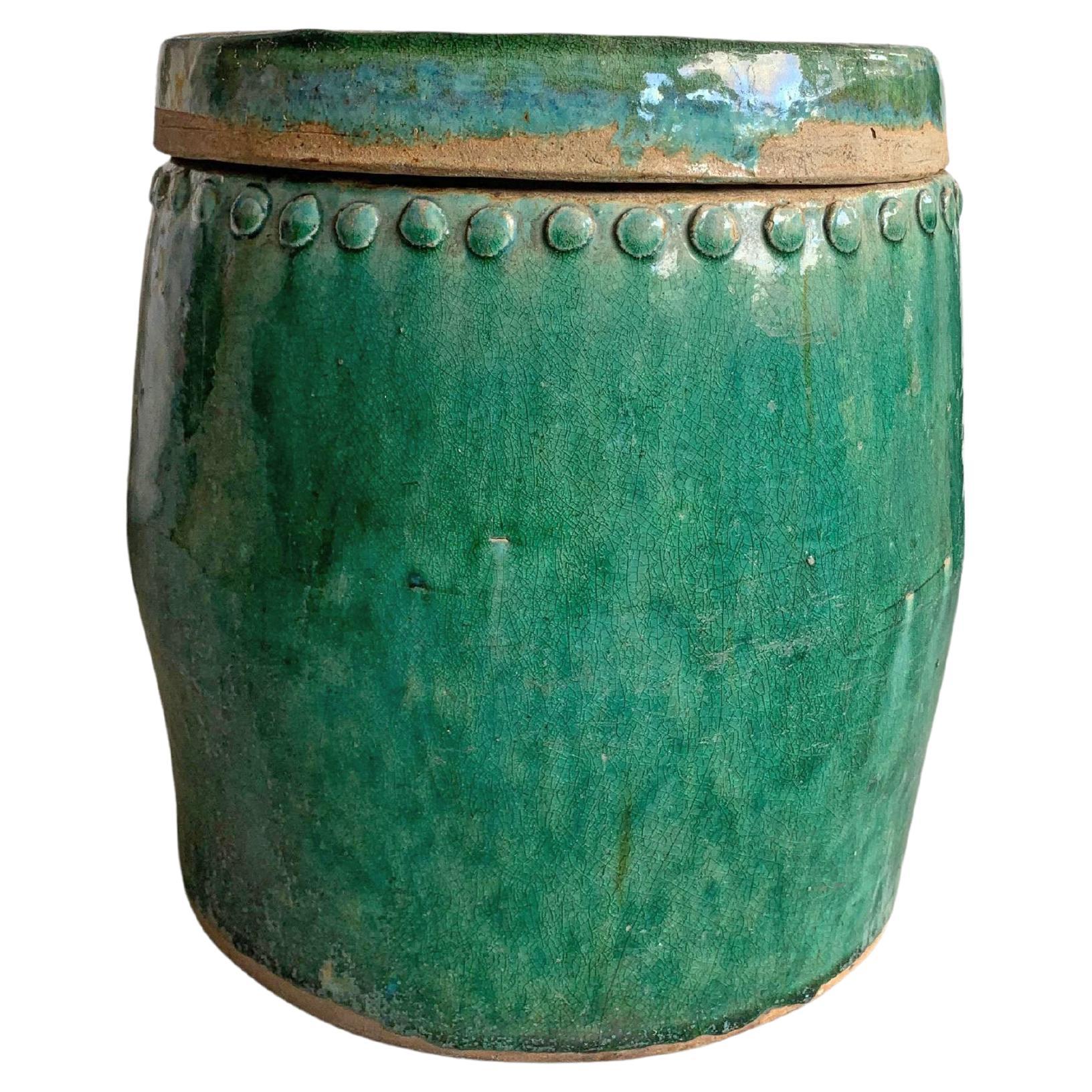 Chinese Shiwan Green Glazed Ceramic Jar / Planter, c. 1900