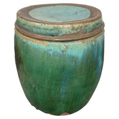 Antique Chinese Shiwan Green Glazed Ceramic Jar / Planter, c. 1900