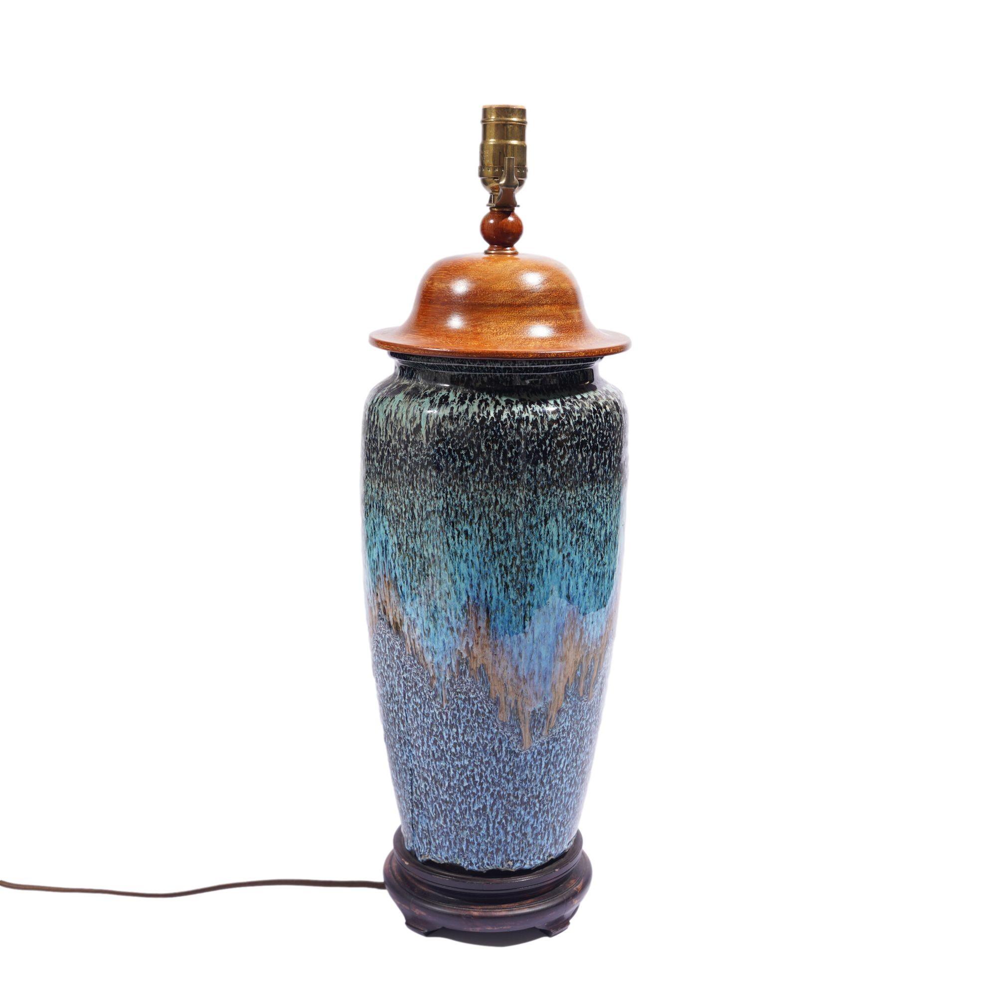 20th Century Chinese Shiwan stoneware vase lamp, c. 1912-20 For Sale