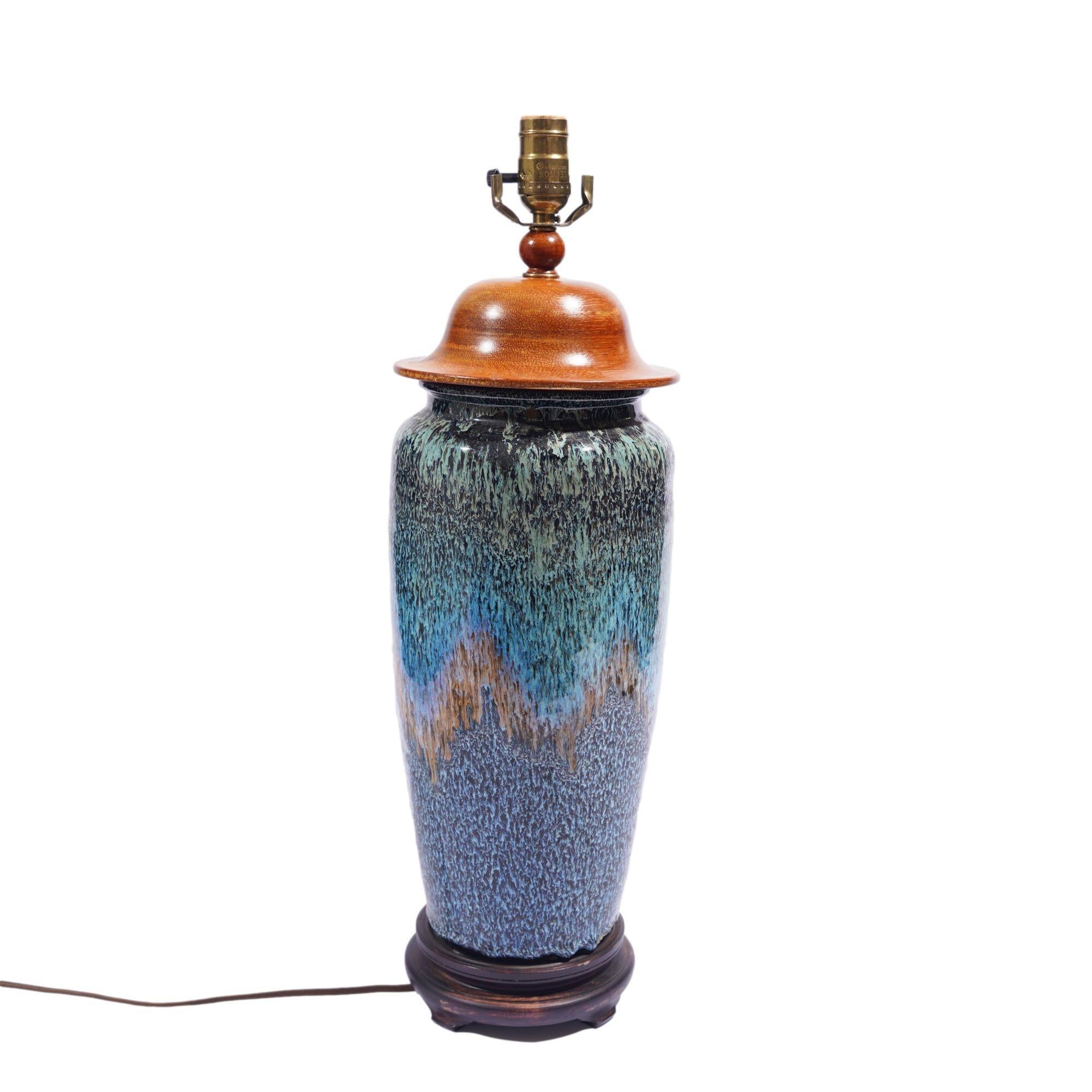 Ceramic Chinese Shiwan stoneware vase lamp, c. 1912-20 For Sale