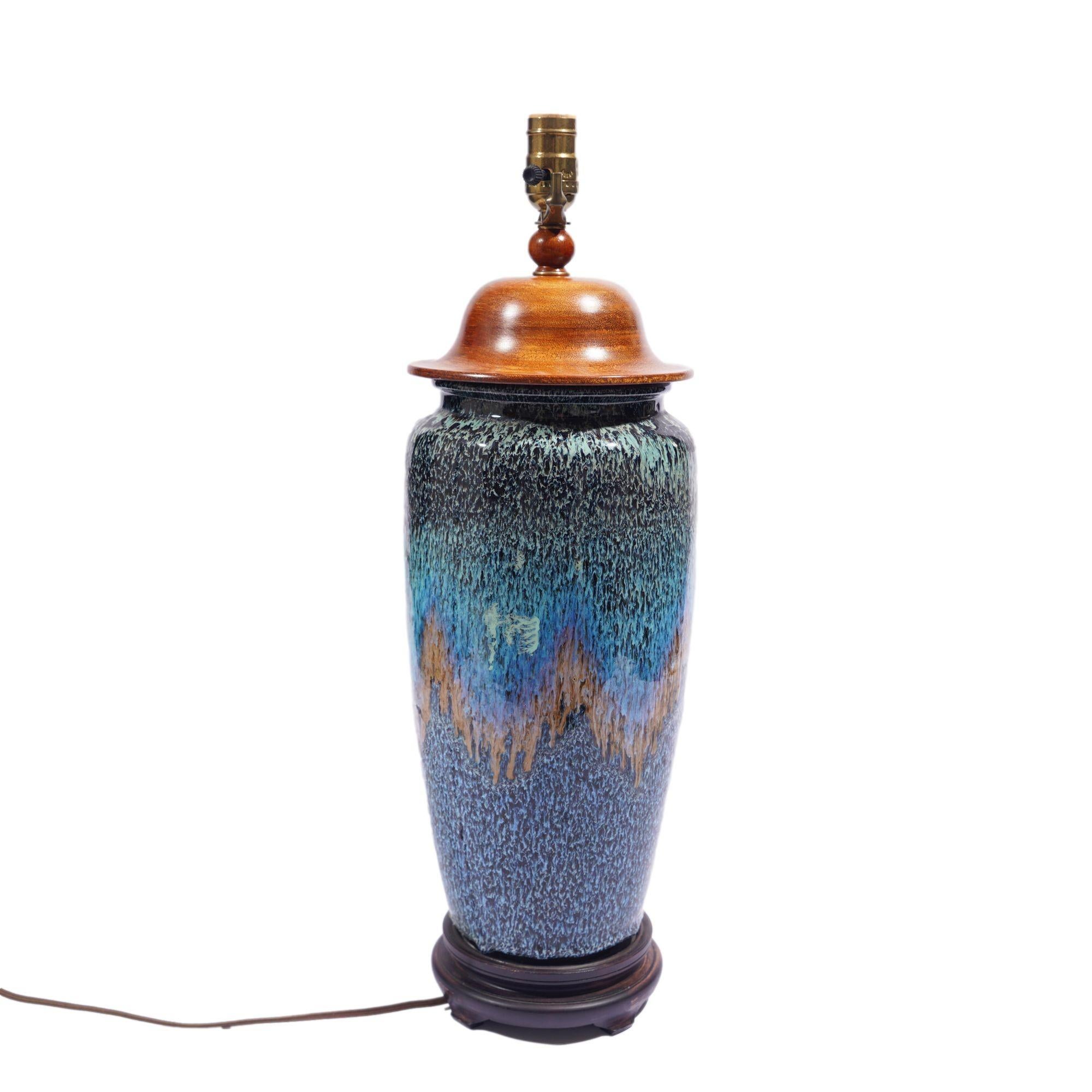 Chinese Shiwan stoneware vase lamp, c. 1912-20 For Sale 1