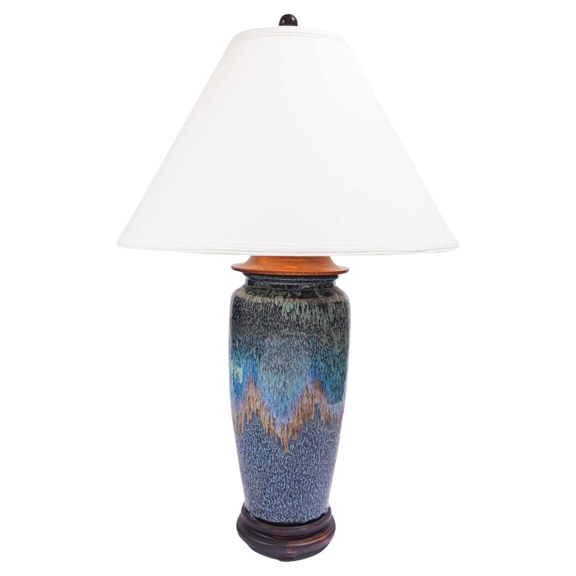 Chinese Shiwan stoneware vase lamp, c. 1912-20