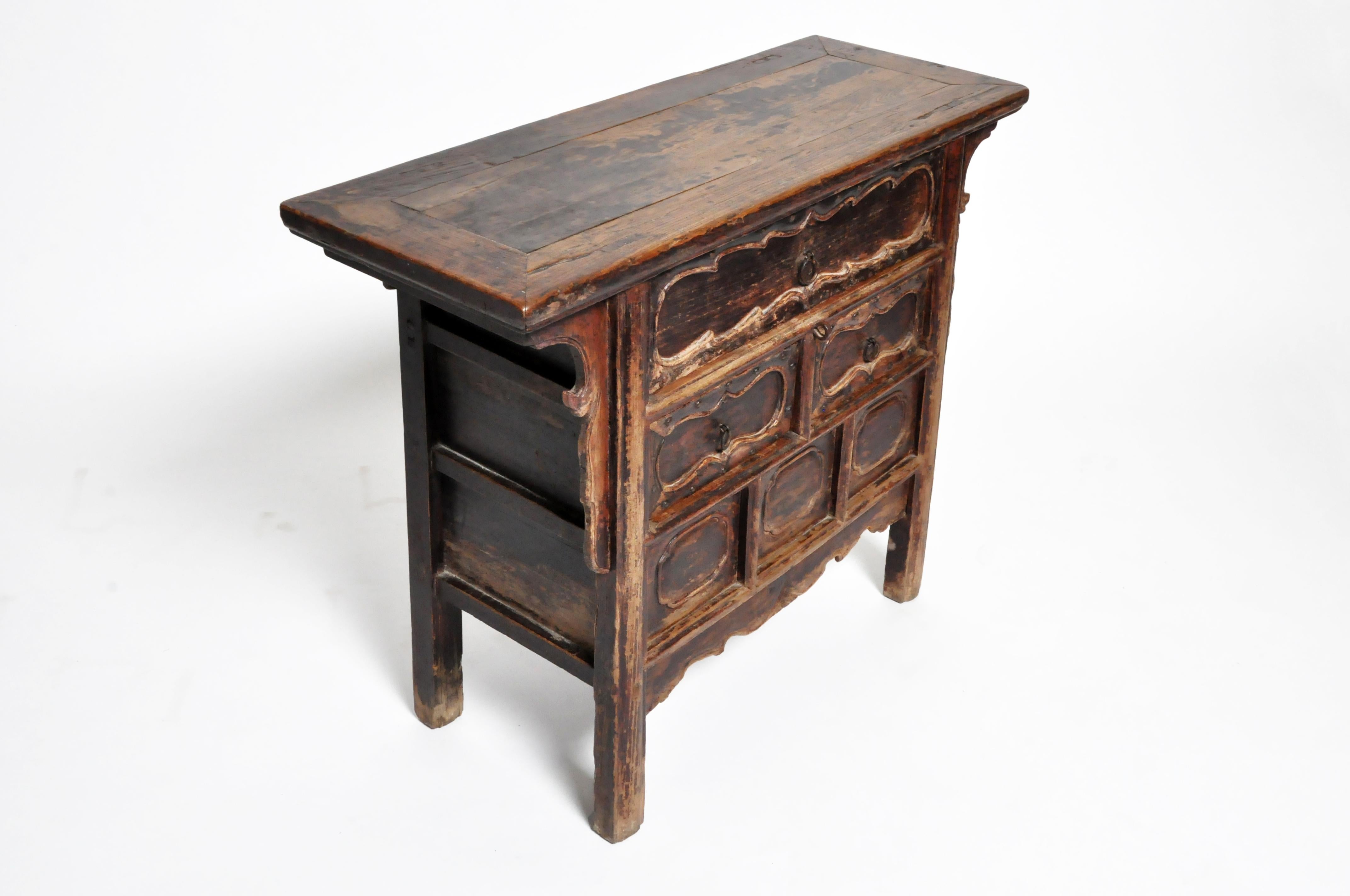 Qing Chinese Side Chest with Carved Decoration