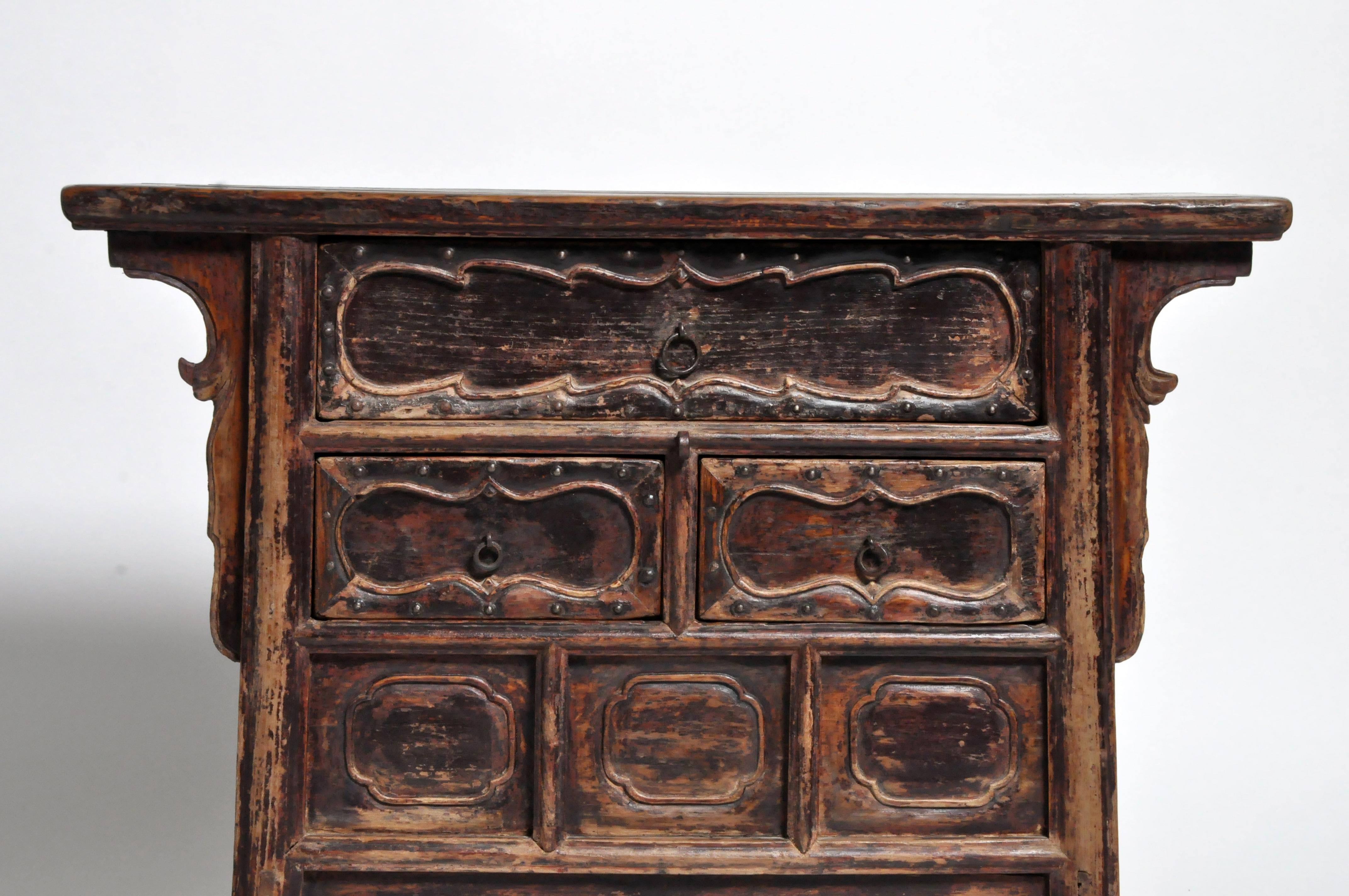 Lacquer Chinese Side Chest with Carved Decoration
