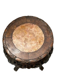 Chinese side table in wood and marble with bamboo pattern