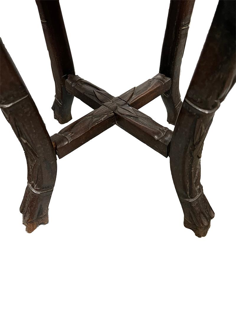 20th Century Chinese side table in wood and marble with bamboo pattern For Sale
