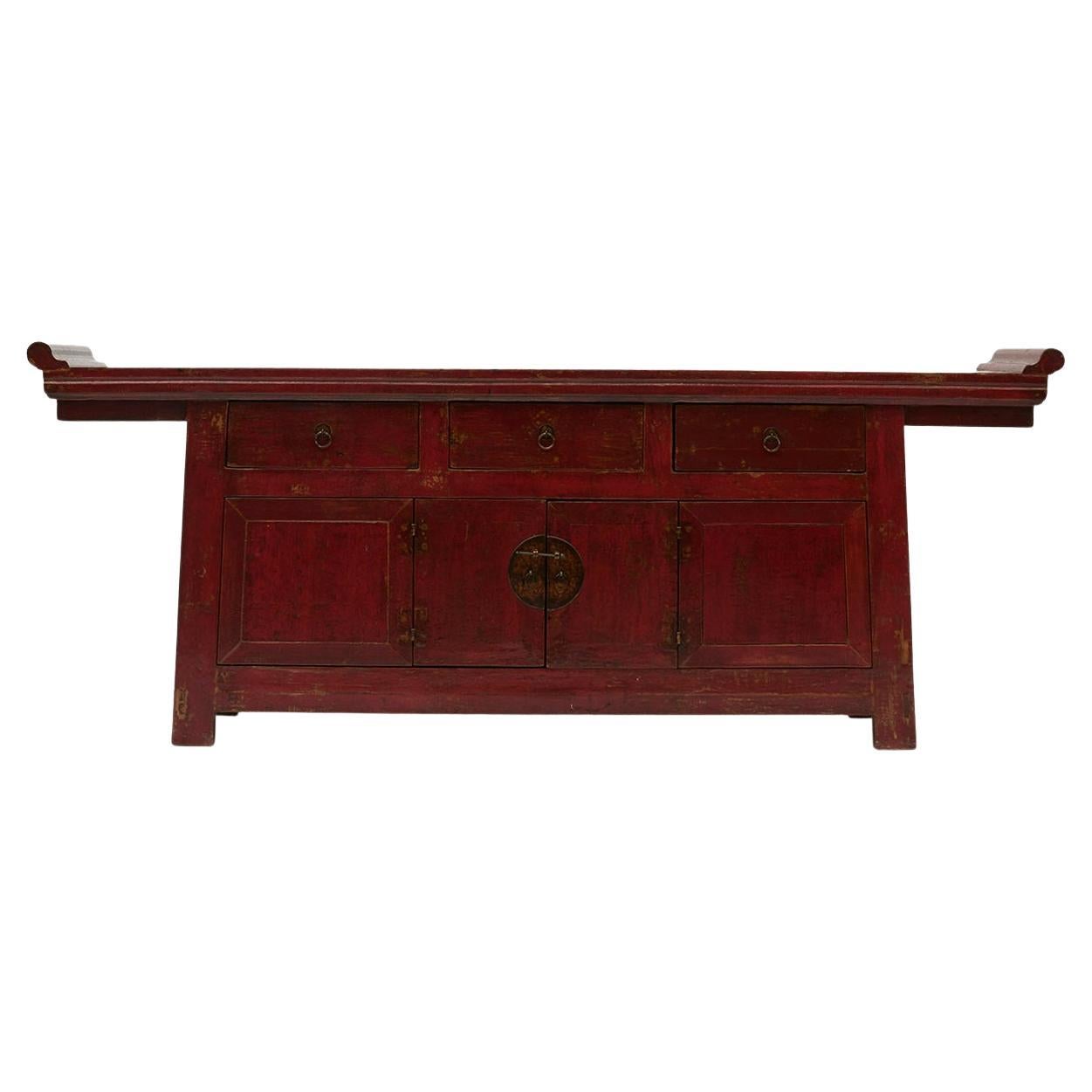 Chinese Red Lacquered Sideboard  For Sale