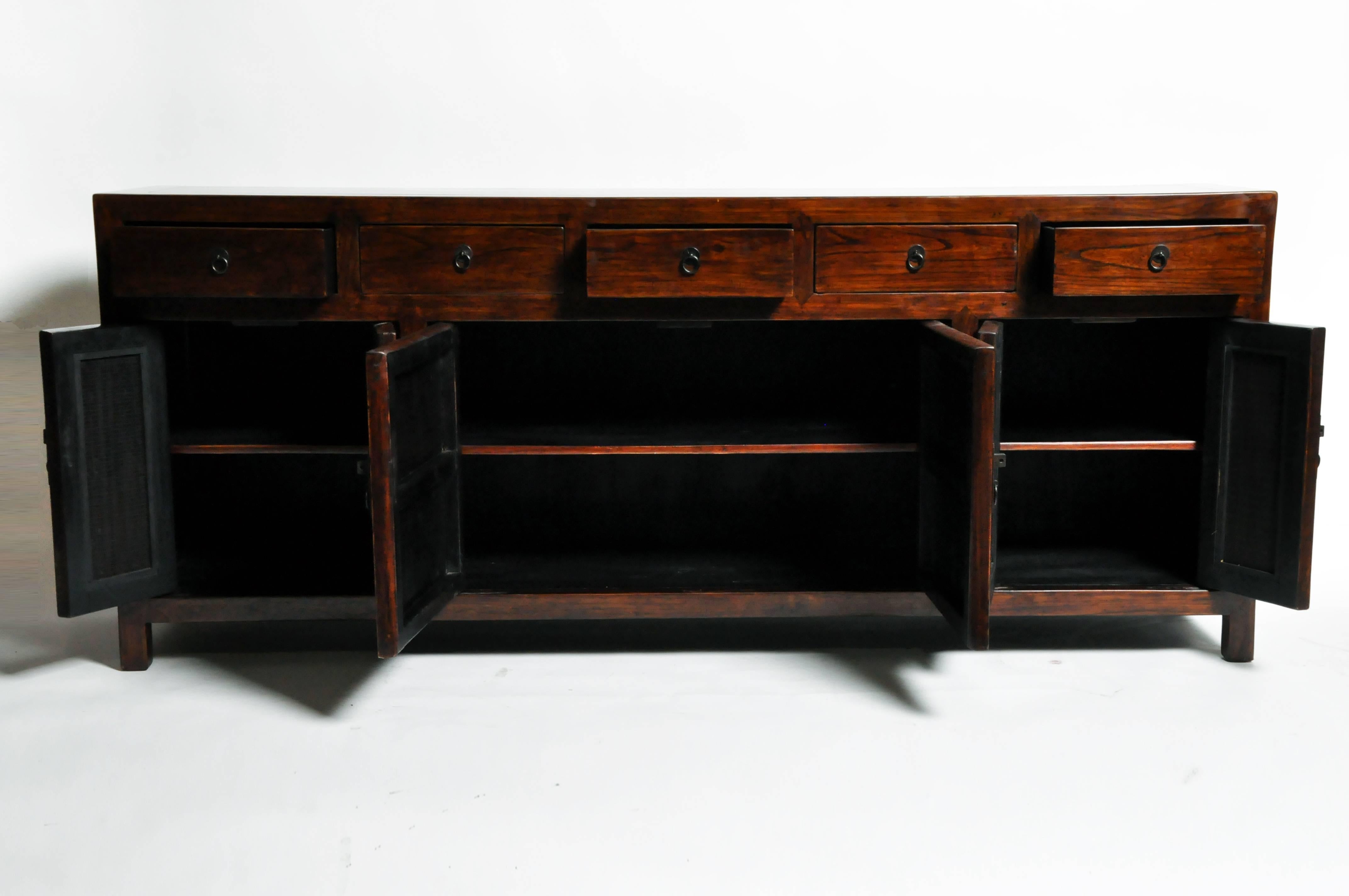 Chinese Sideboard with Five Drawers and Three Shelves 9