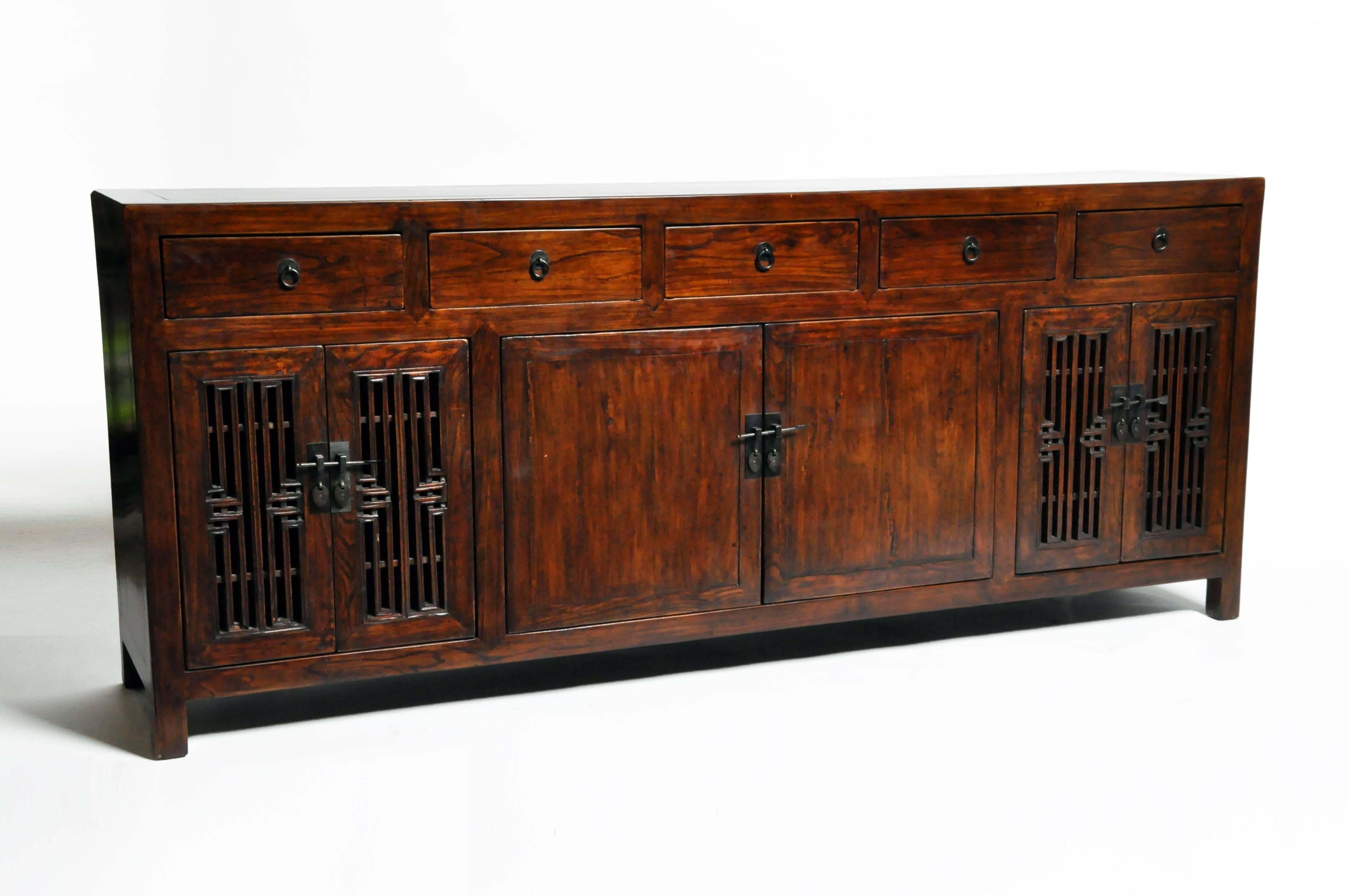 Chinese Sideboard with Five Drawers and Three Shelves In Good Condition In Chicago, IL