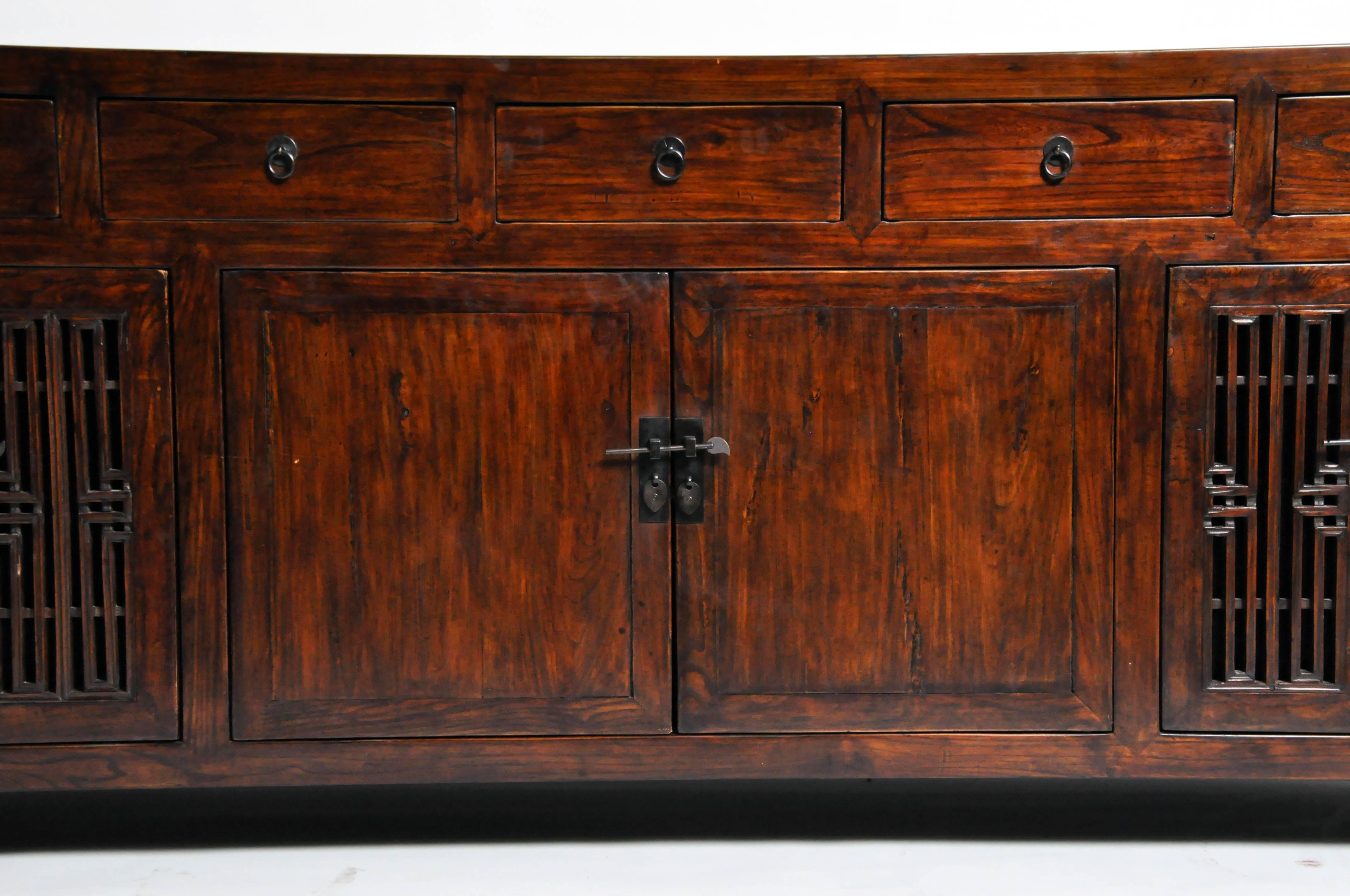 Wood Chinese Sideboard with Five Drawers and Three Shelves