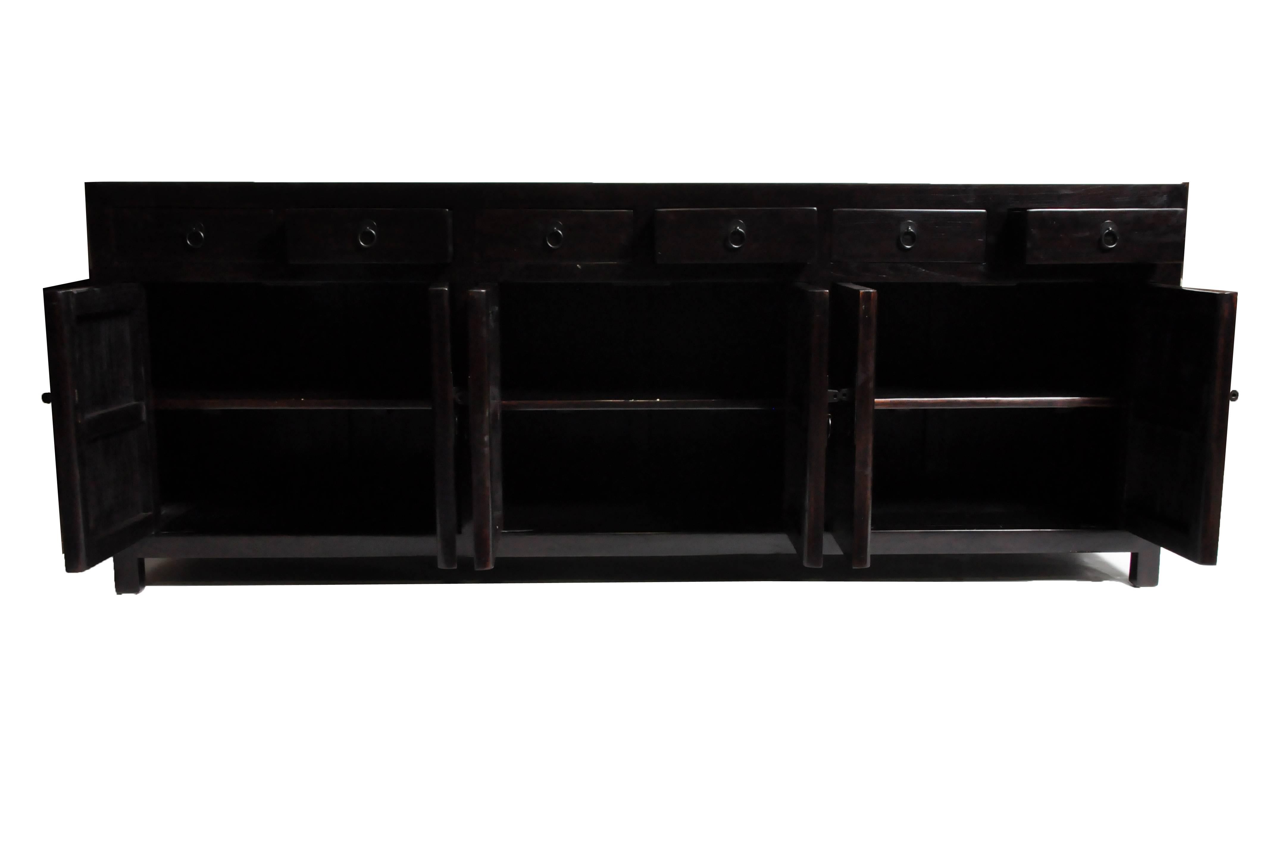 Elm Chinese Sideboard with Six Drawers and Three Shelves