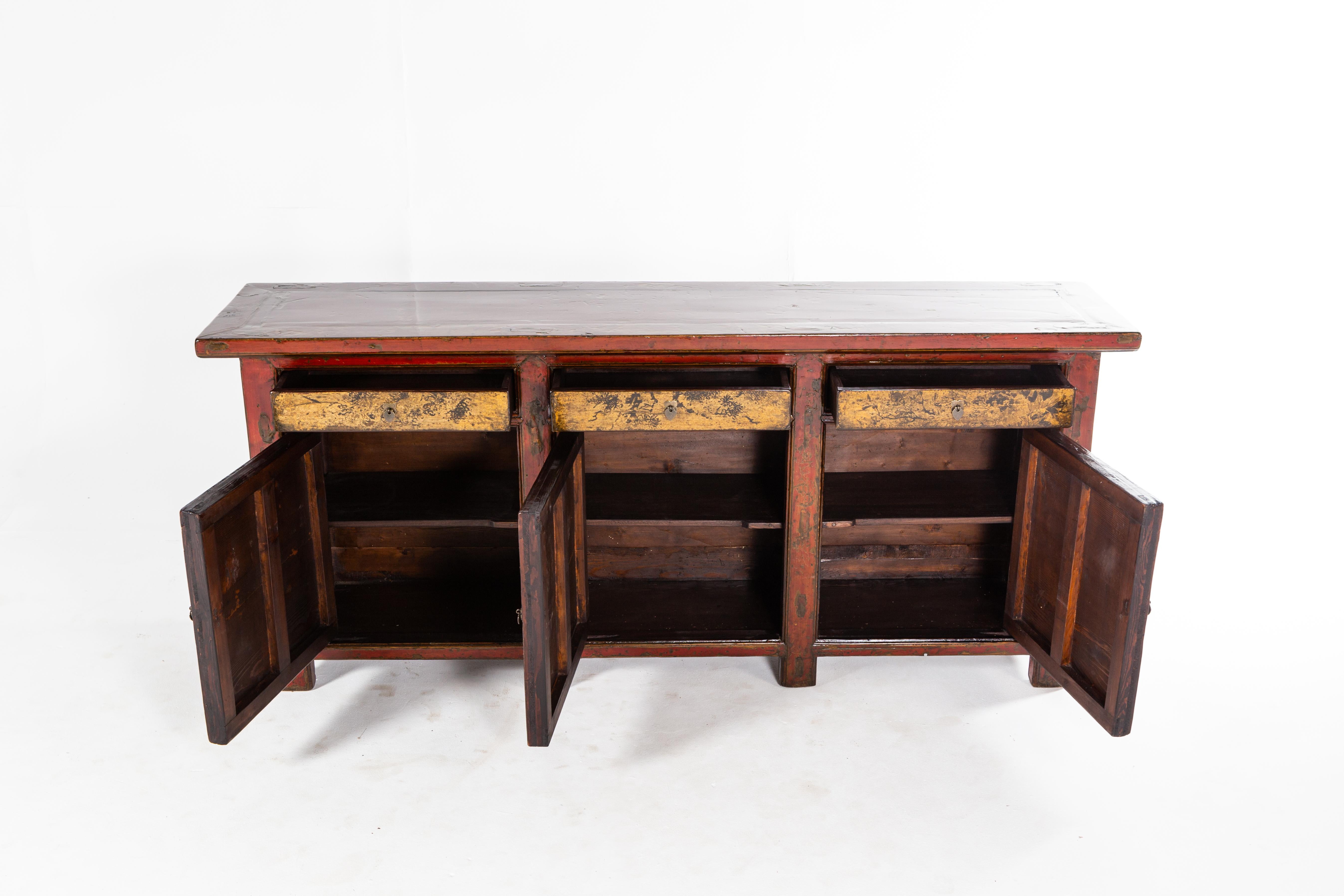 20th Century Chinese Sideboard with Three Drawers and Three Doors