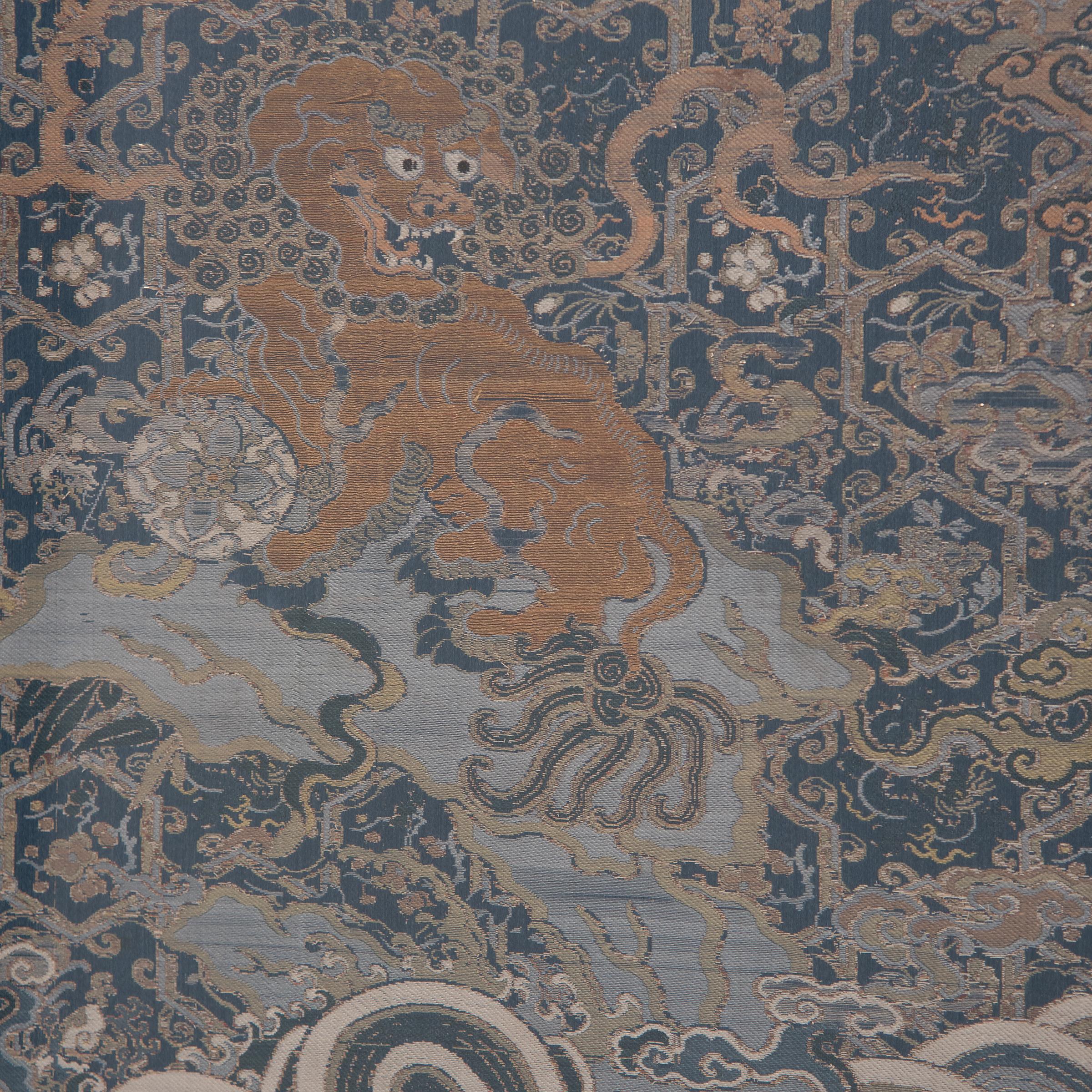 Qing Chinese Silk Brocade Chair Panel with Fu Lion, c. 1850 For Sale