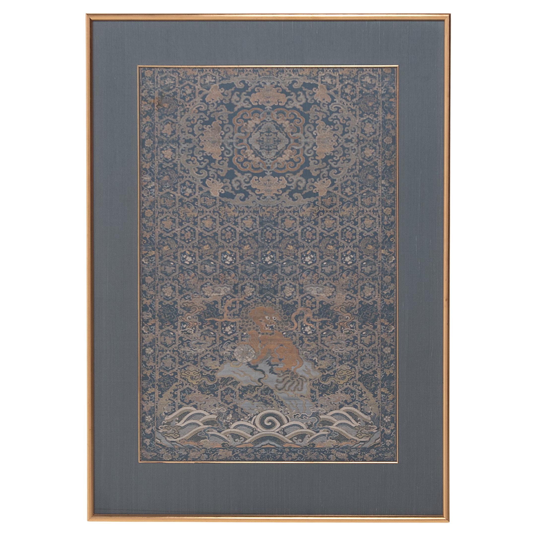 Chinese Silk Brocade Chair Panel with Fu Lion, c. 1850