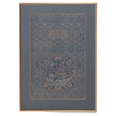 Chinese Silk Brocade Chair Panel with Pagoda & Crane, c. 1850