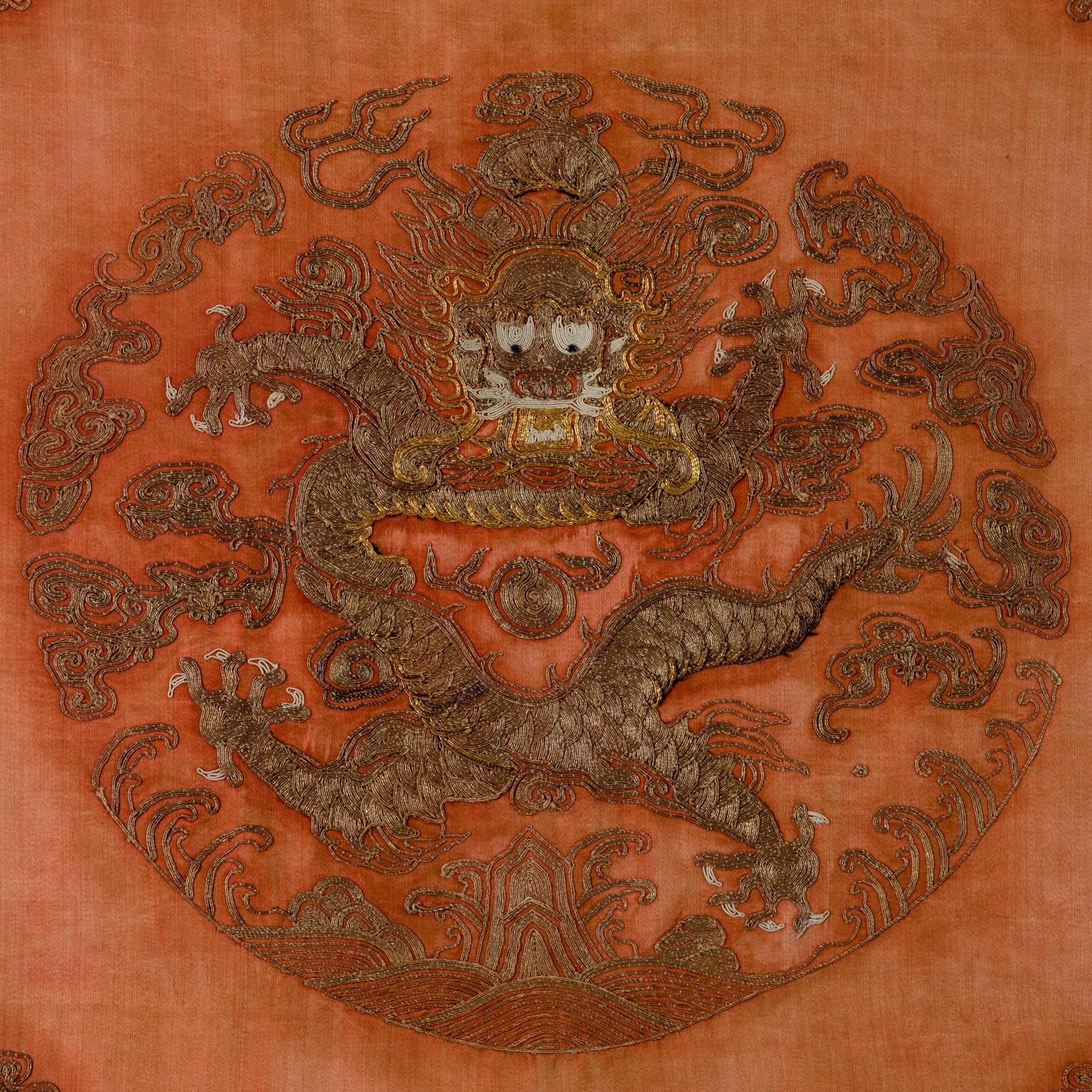 Chinese Silk Embroidered Chair Cover, 19th Century In Good Condition For Sale In Savannah, GA