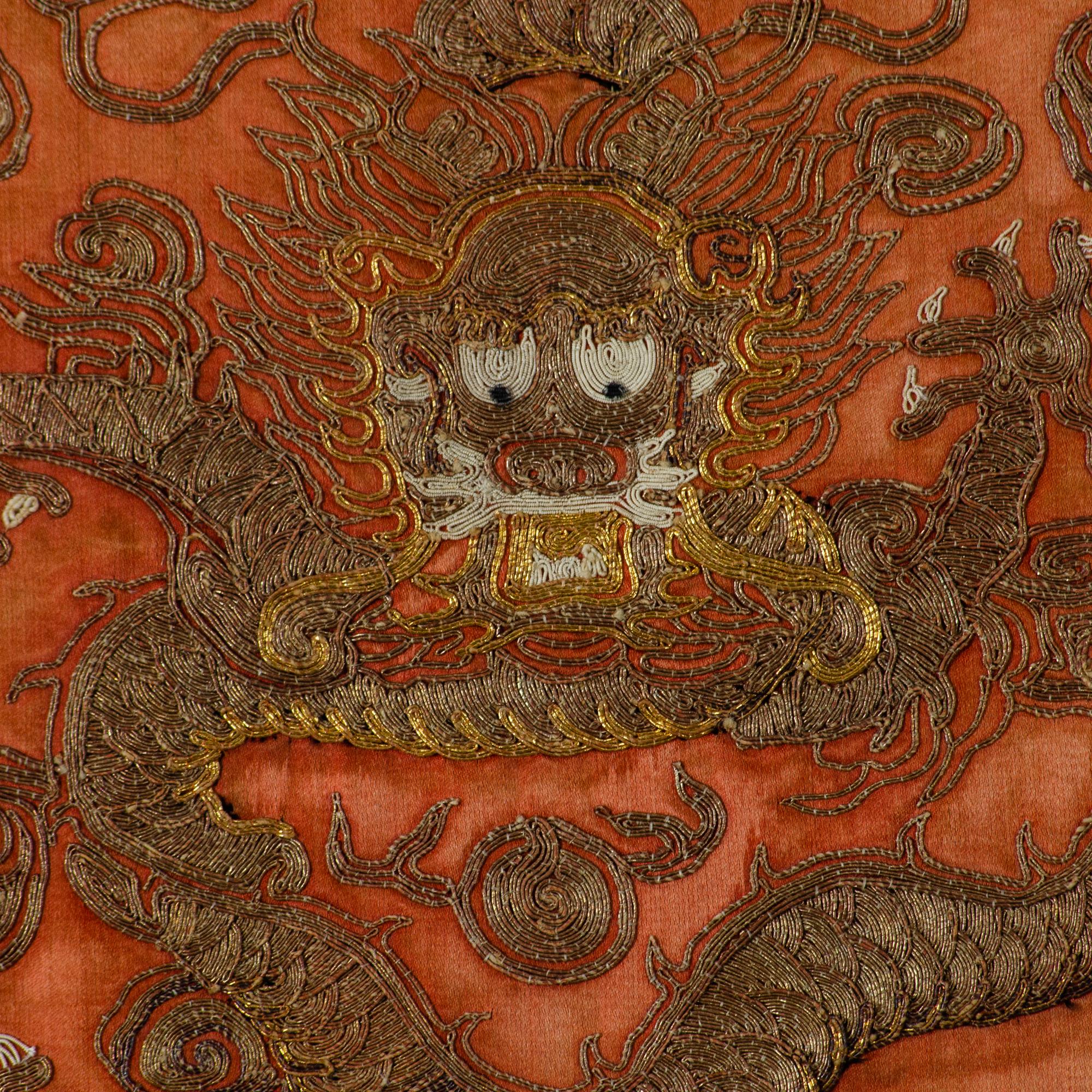 Chinese Silk Embroidered Chair Cover, 19th Century For Sale 1