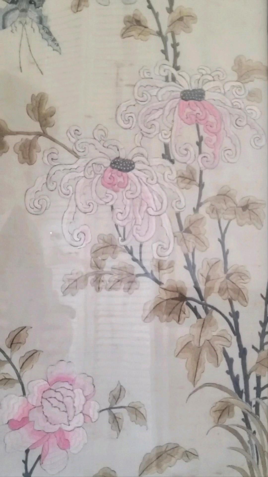 Chinese Silk Embroidered Screen or Room Divider Believed to Be Late Qing Dynasty For Sale 8