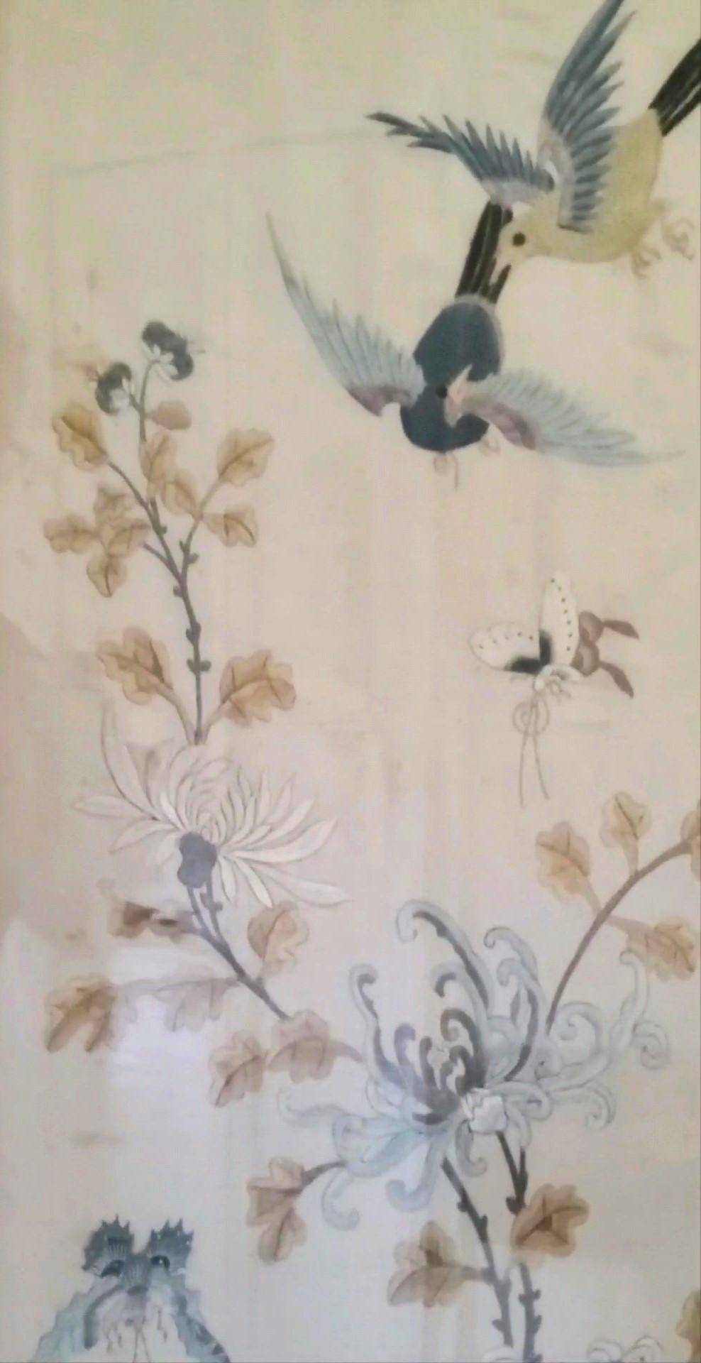 Chinese Silk Embroidered Screen or Room Divider Believed to Be Late Qing Dynasty For Sale 9