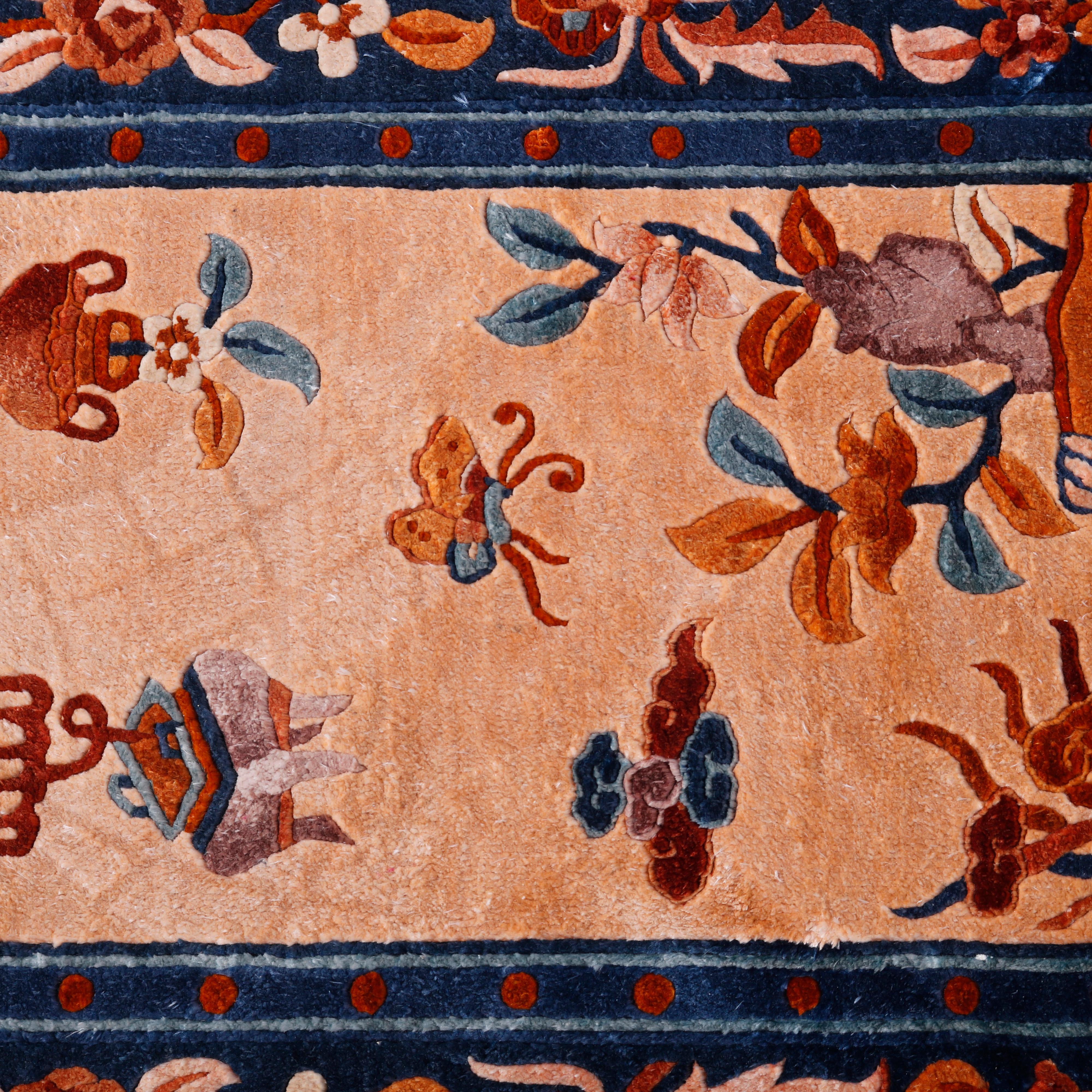 Chinese Silk Oriental Rug, Garden Scene with Butterflies, 20th C In Good Condition In Big Flats, NY