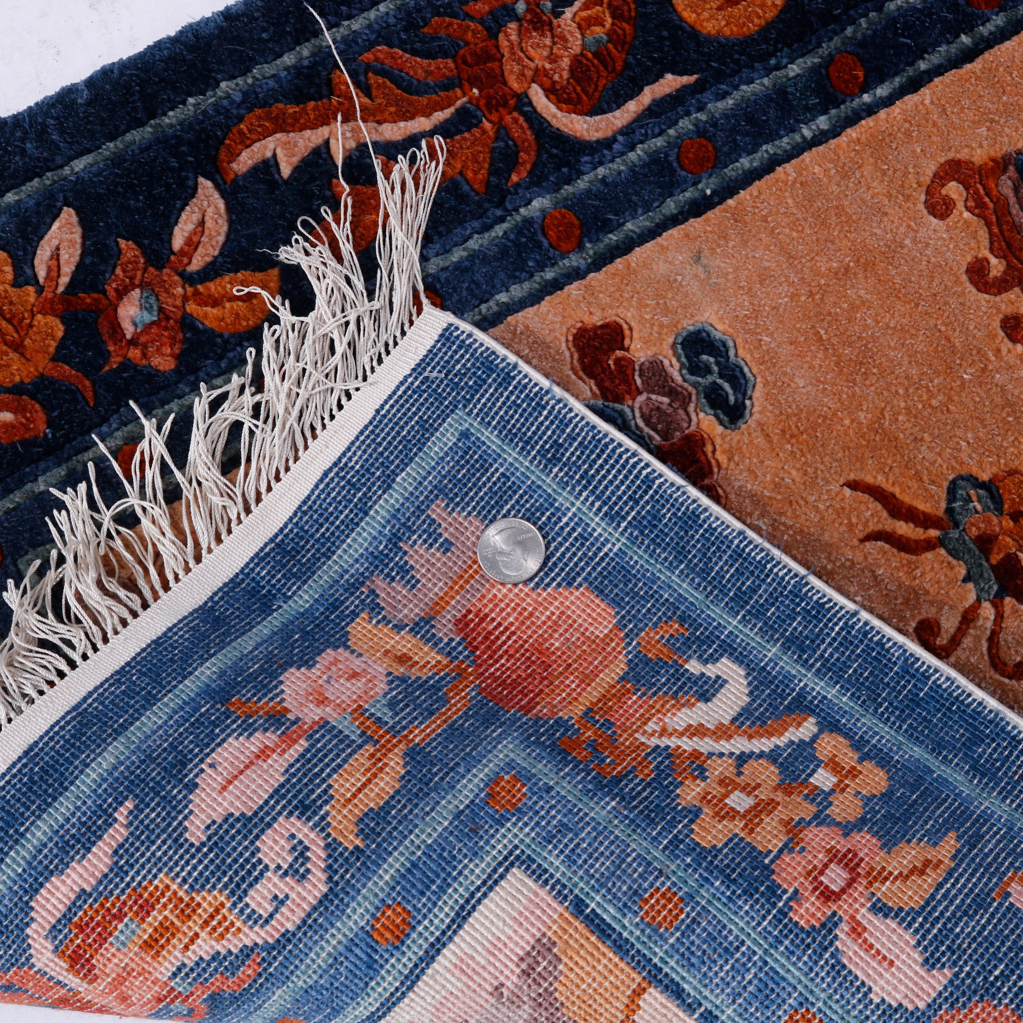 Chinese Silk Oriental Rug, Garden Scene with Butterflies, 20th C 4