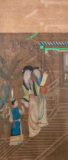 Quadro di seta cinese con due dame di corte