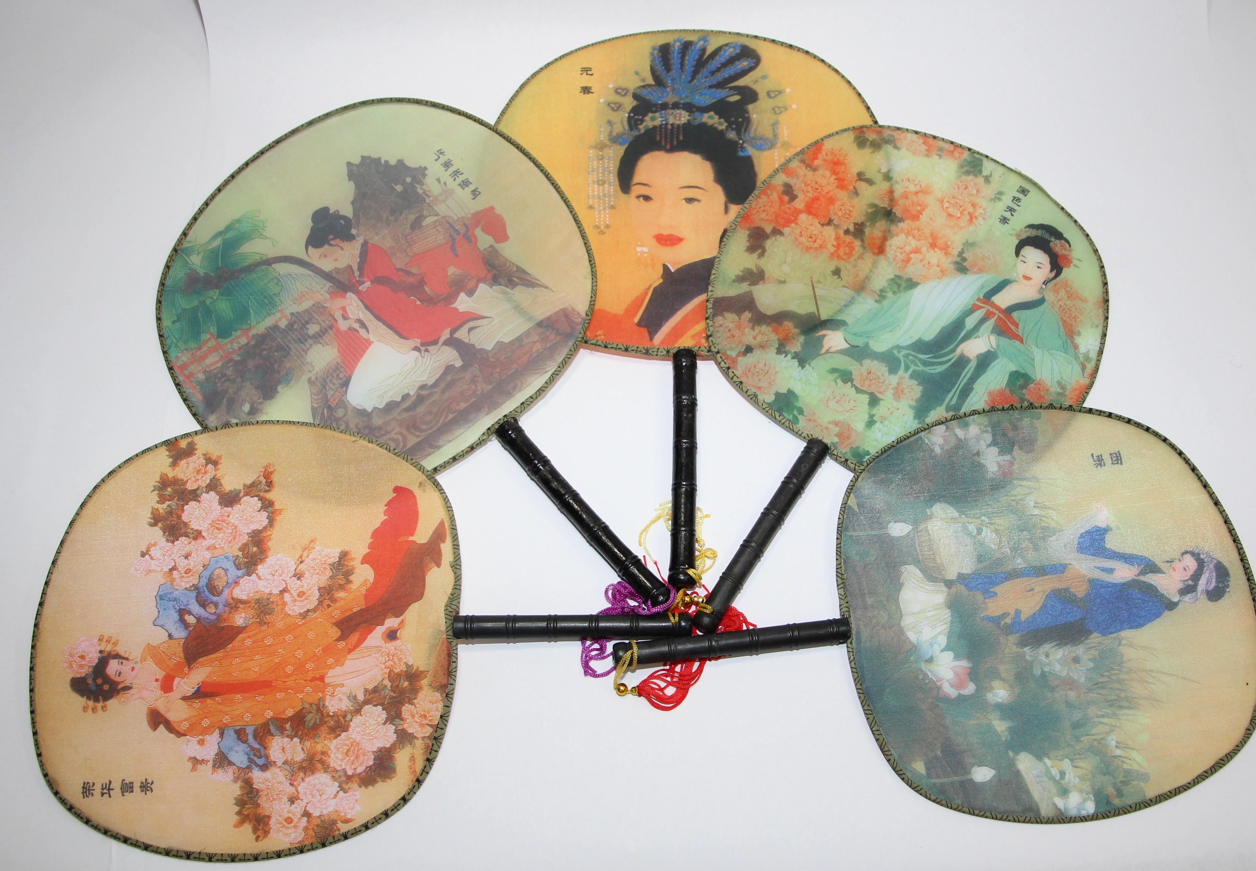 Chinese Silk Round Paddle Fans, Hand Fan with Geisha Woman Design 2