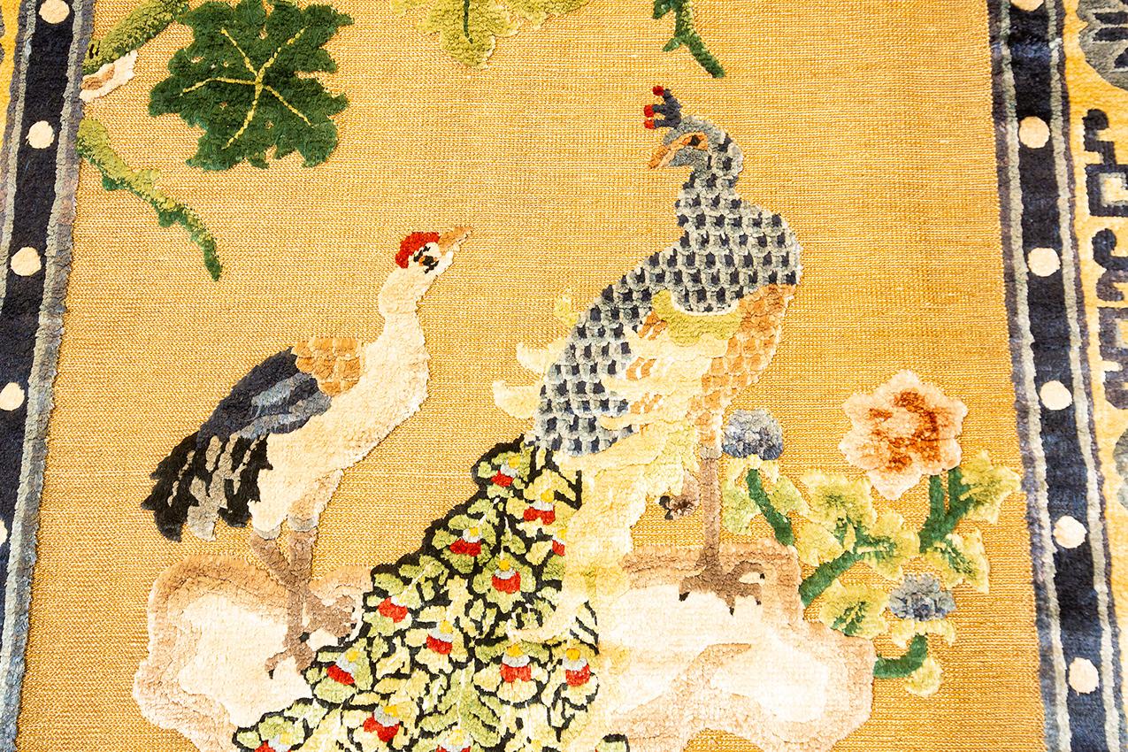 20th Century Chinese Silk Rug Immortal Bird Design, 1950-1970 For Sale