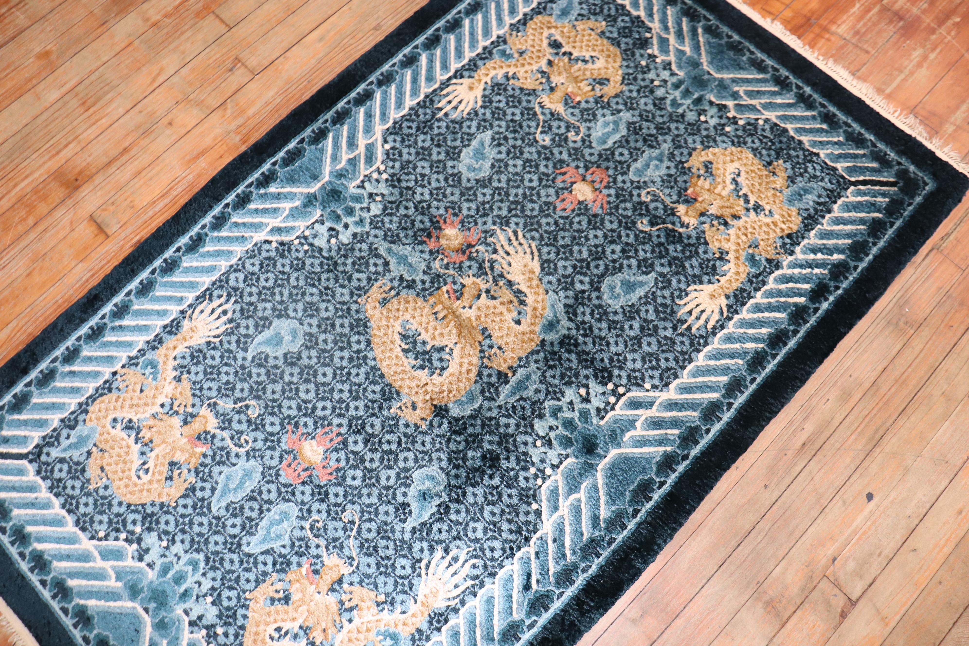 Chinese Silk Scatter Dragon Rug In Good Condition For Sale In New York, NY