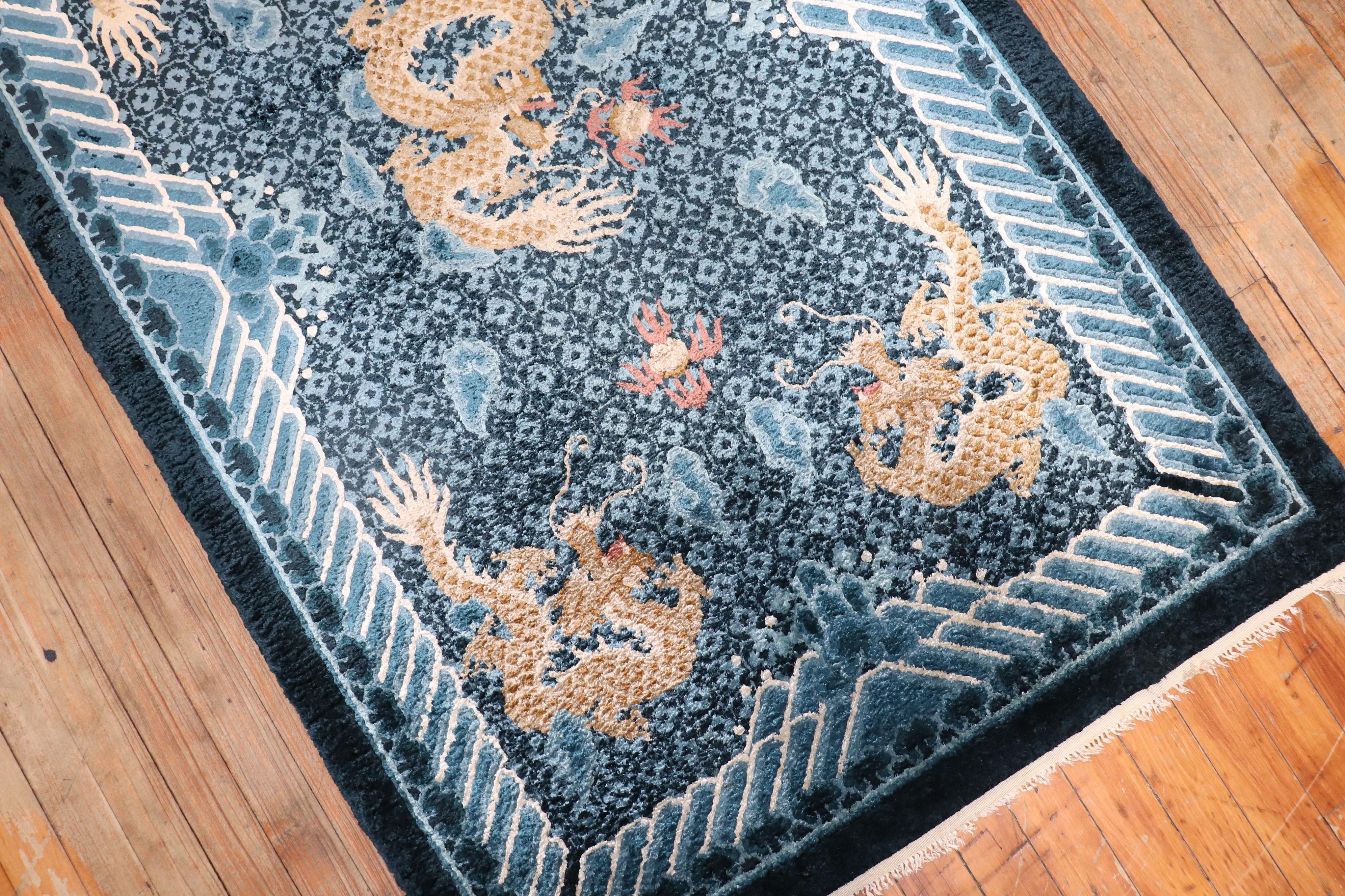 Wool Chinese Silk Scatter Dragon Rug For Sale