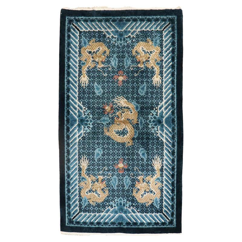 Tibetan Dragon Rug Wool Silk in Style of Imperial Chinese Kansu Design ...