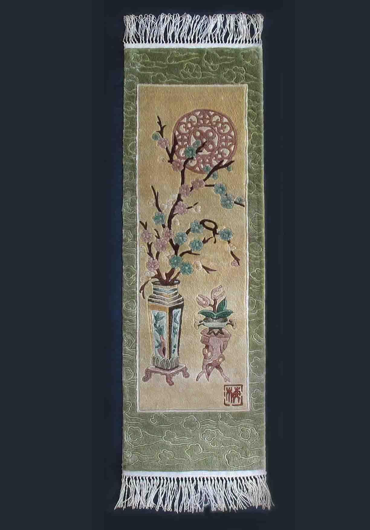Wool Chinese Silk Sculpted Pictorial Hanging Rug, China, 20th Century