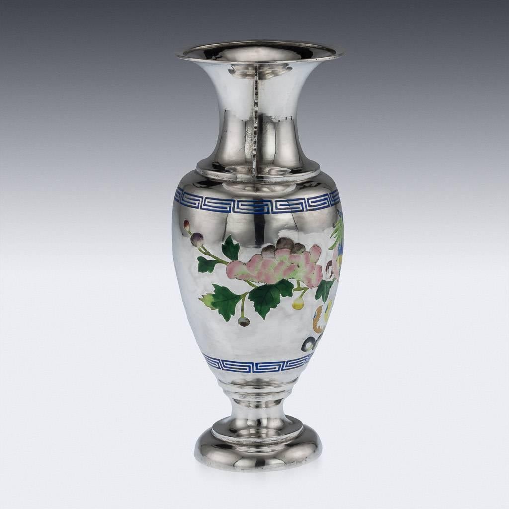 Chinese Export Chinese Silver and Enamel Vase, Bao Cheng, Beijing, circa 1890