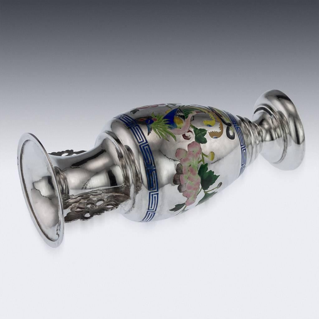 Chinese Silver and Enamel Vase, Bao Cheng, Beijing, circa 1890 In Good Condition In Royal Tunbridge Wells, Kent