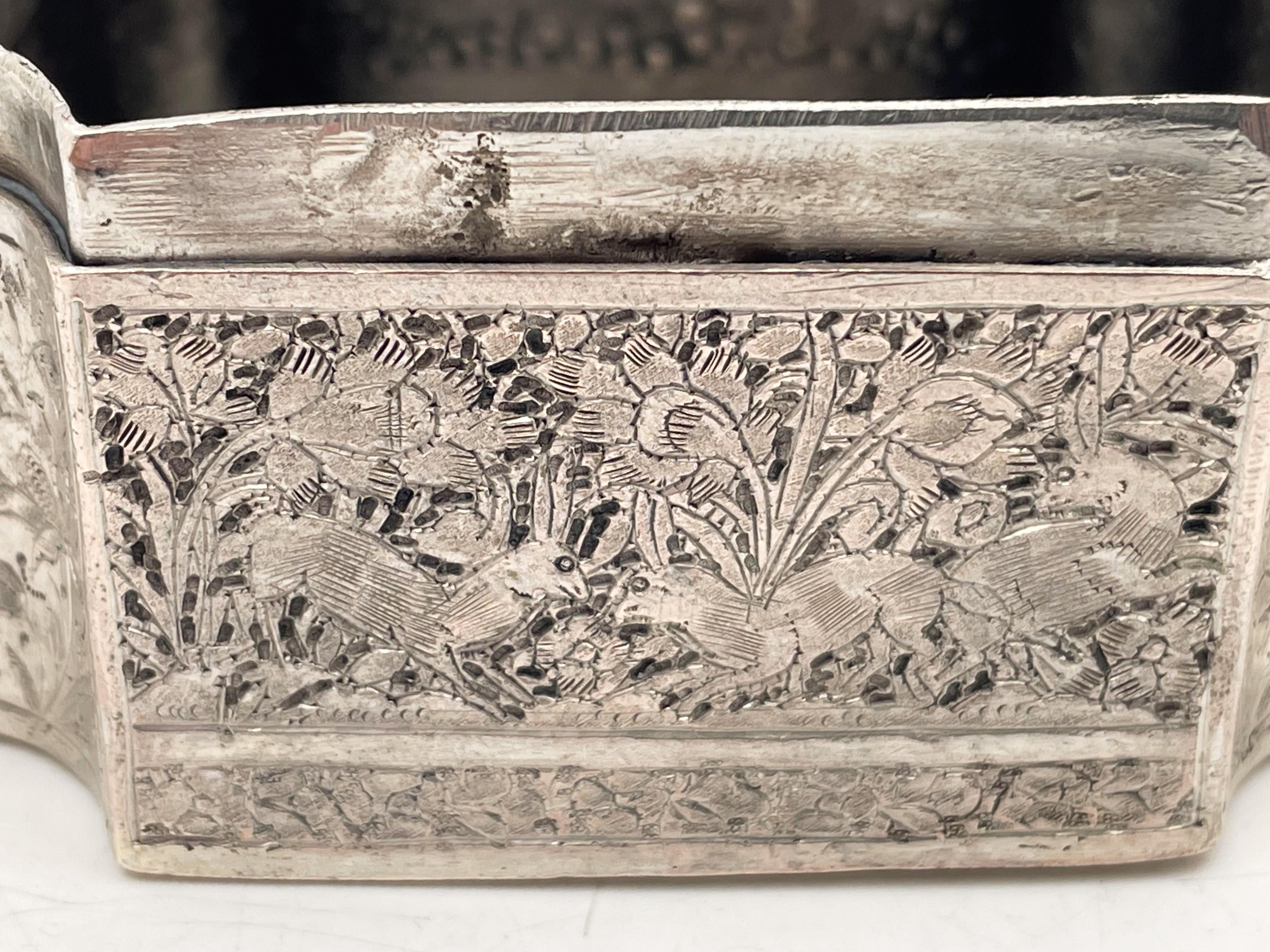 Chinese Silver Box with Bird and Floral Motifs For Sale 3