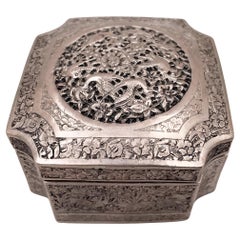 Antique Chinese Silver Box with Bird and Floral Motifs