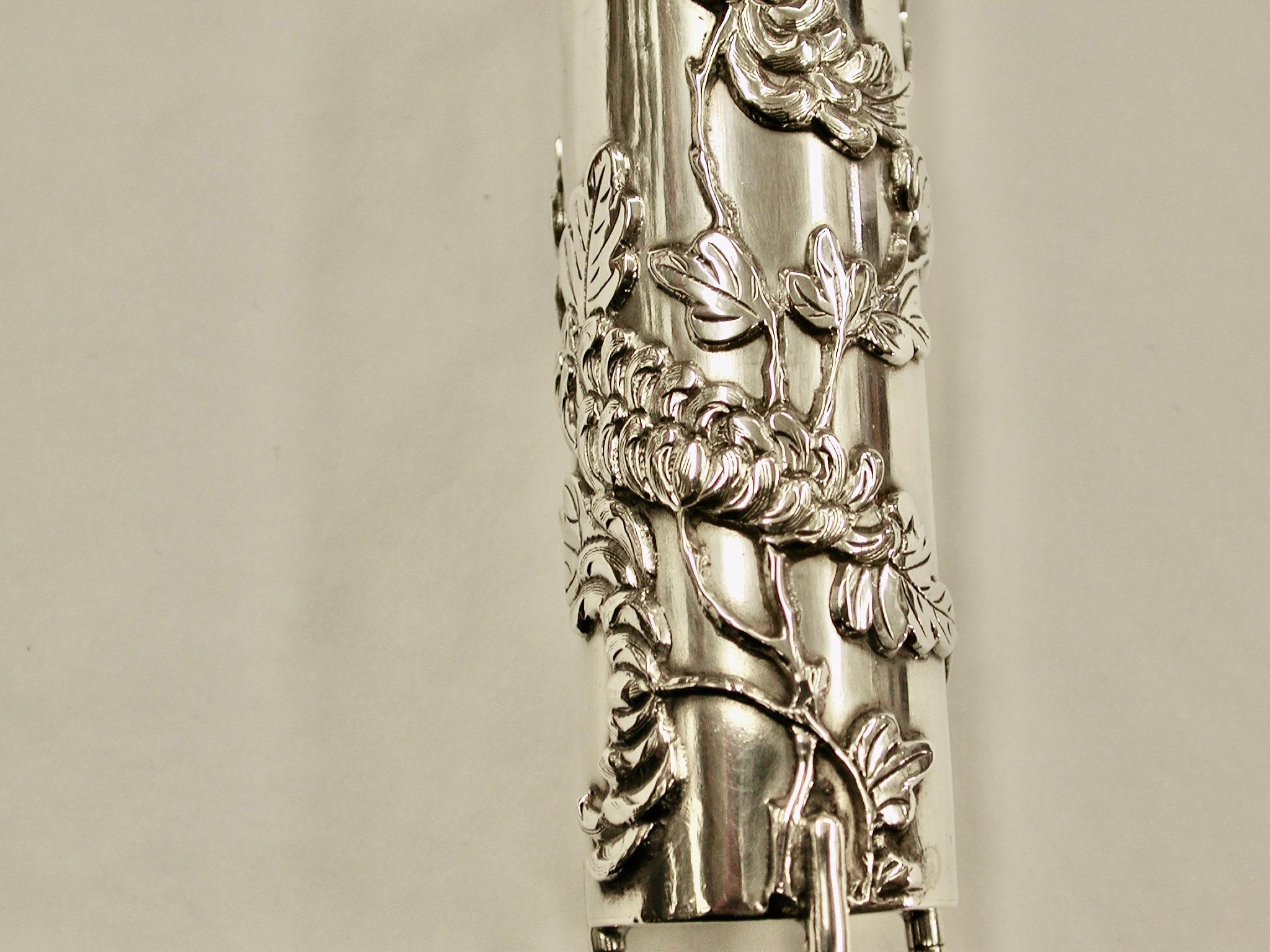 Late 19th Century Chinese Silver Bud Vase Decorated with Chrysanthemums, circa 1890