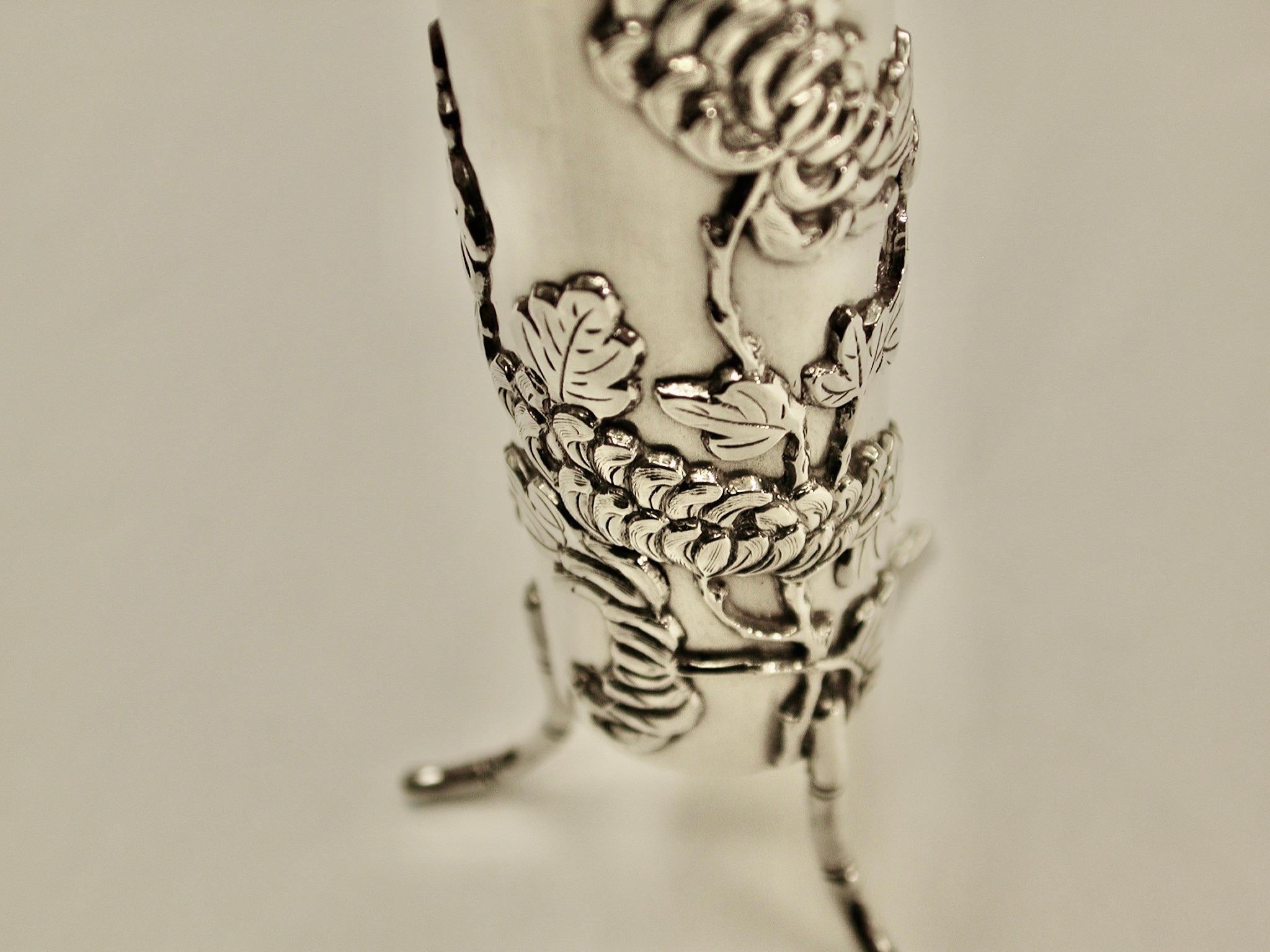 Chinese Silver Bud Vase Decorated with Chrysanthemums, circa 1890 1