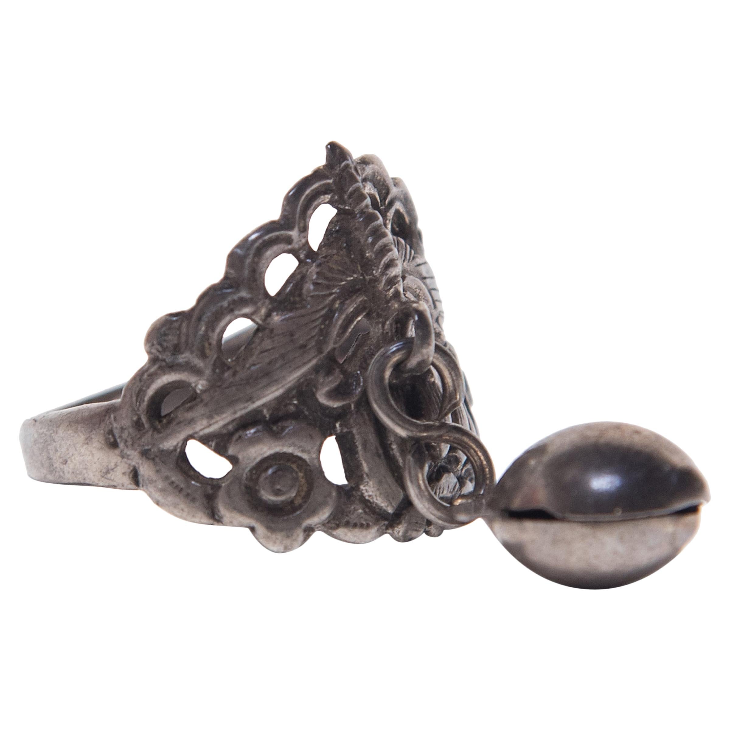 Chinese Silver Butterfly Charm Ring, circa 1900