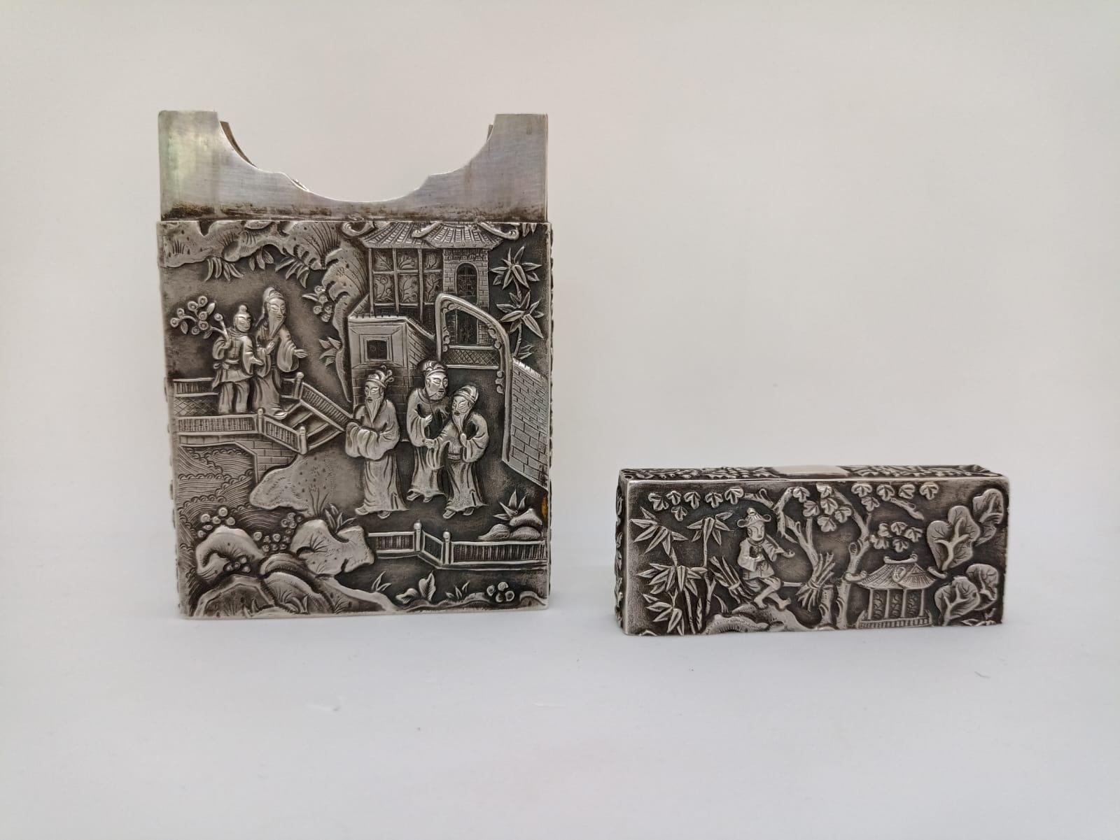 Sculpté à la main Lee Ching - Porte-cartes en argent, artiste chinois en vente