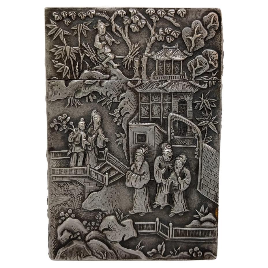 Chinese Silver Card Holder Artist Lee Ching For Sale