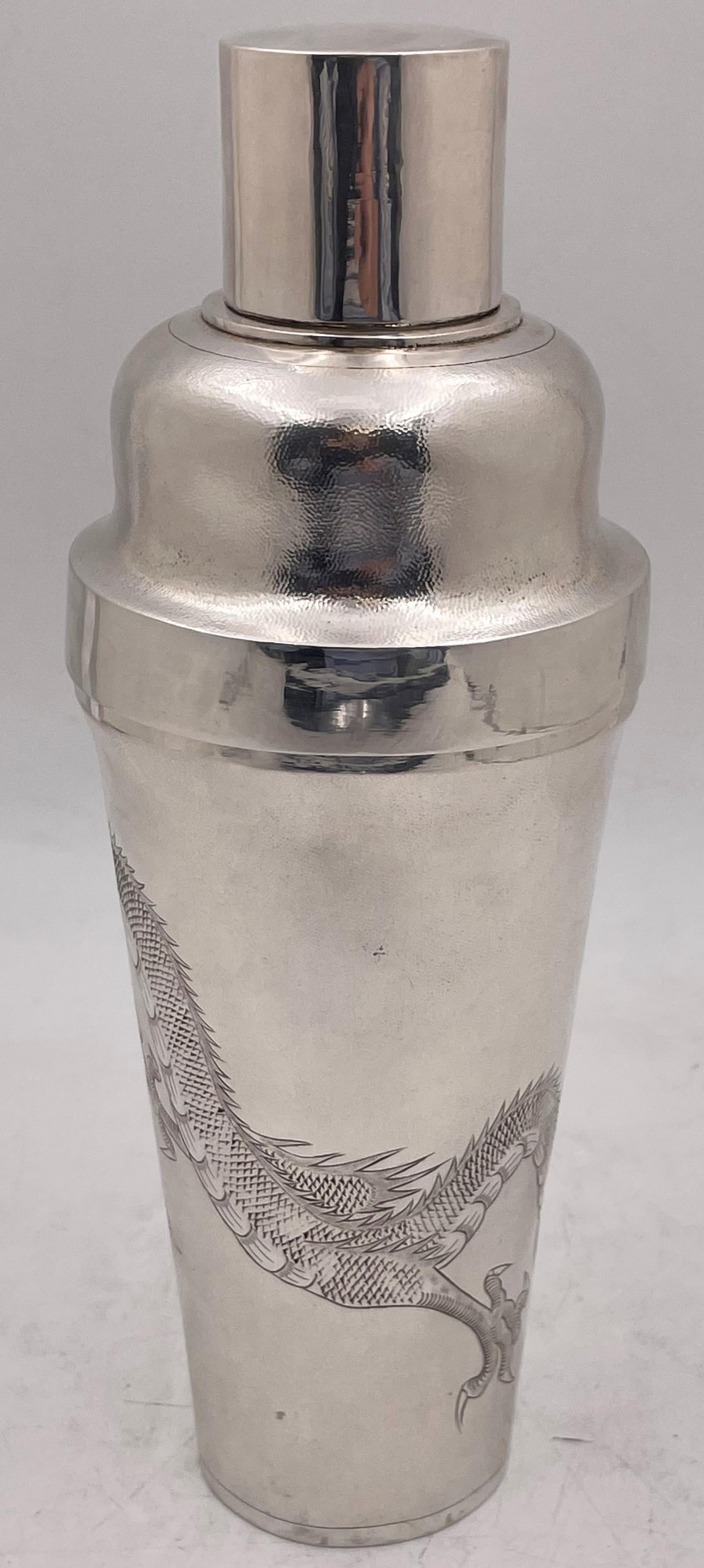 Chinese Export Chinese Silver Cocktail Shaker with Dragon Motifs from Early 20th Century