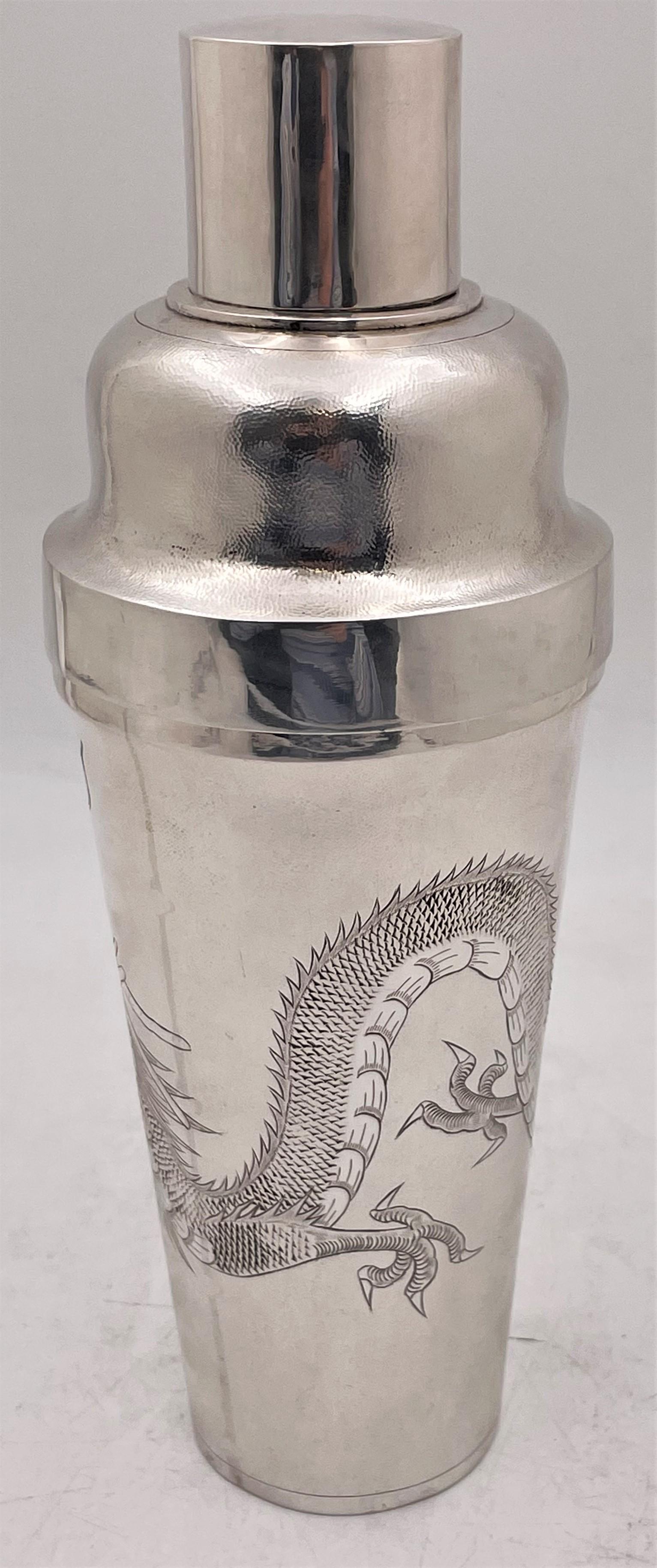 Chinese Silver Cocktail Shaker with Dragon Motifs from Early 20th Century In Good Condition In New York, NY
