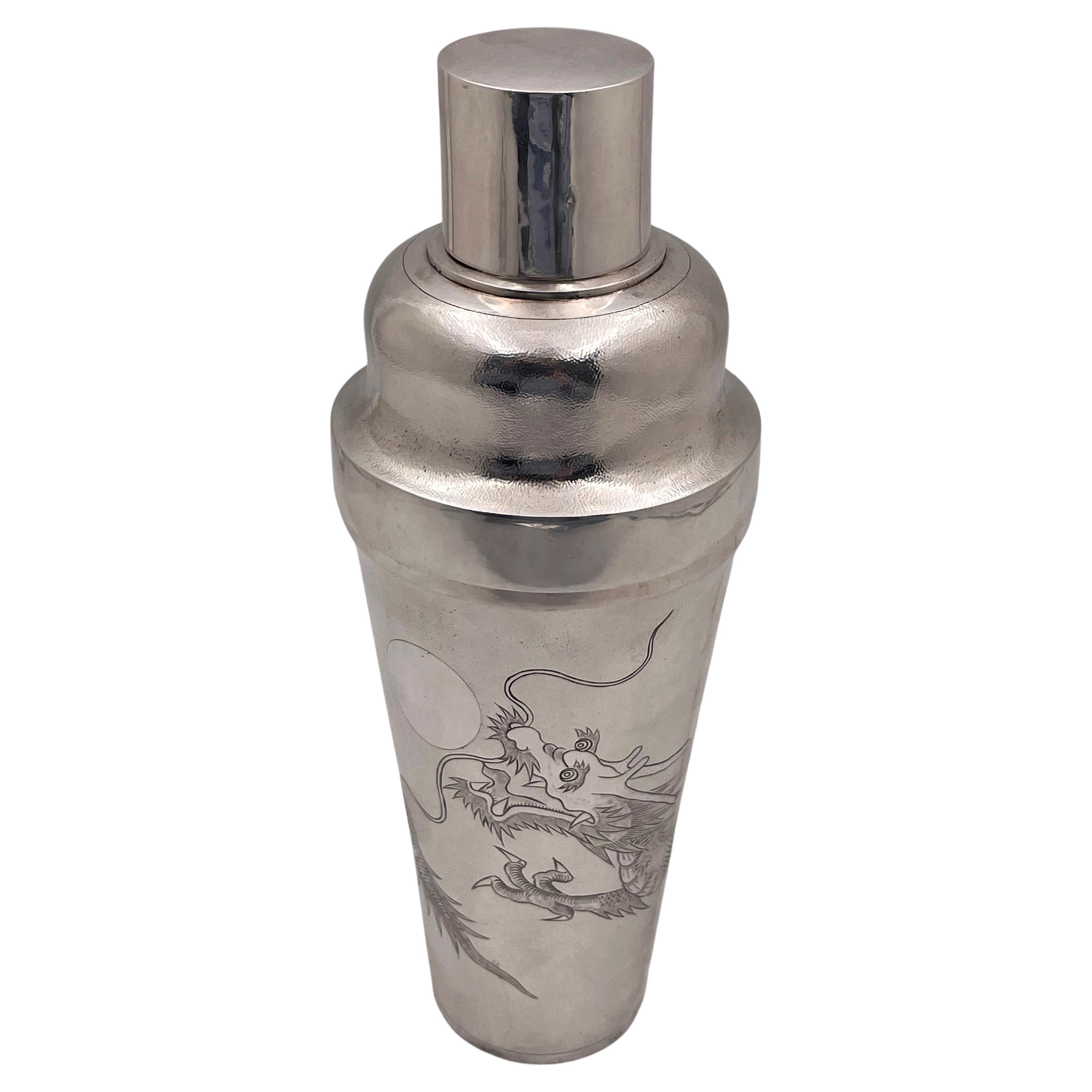 Chinese Silver Cocktail Shaker with Dragon Motifs from Early 20th Century