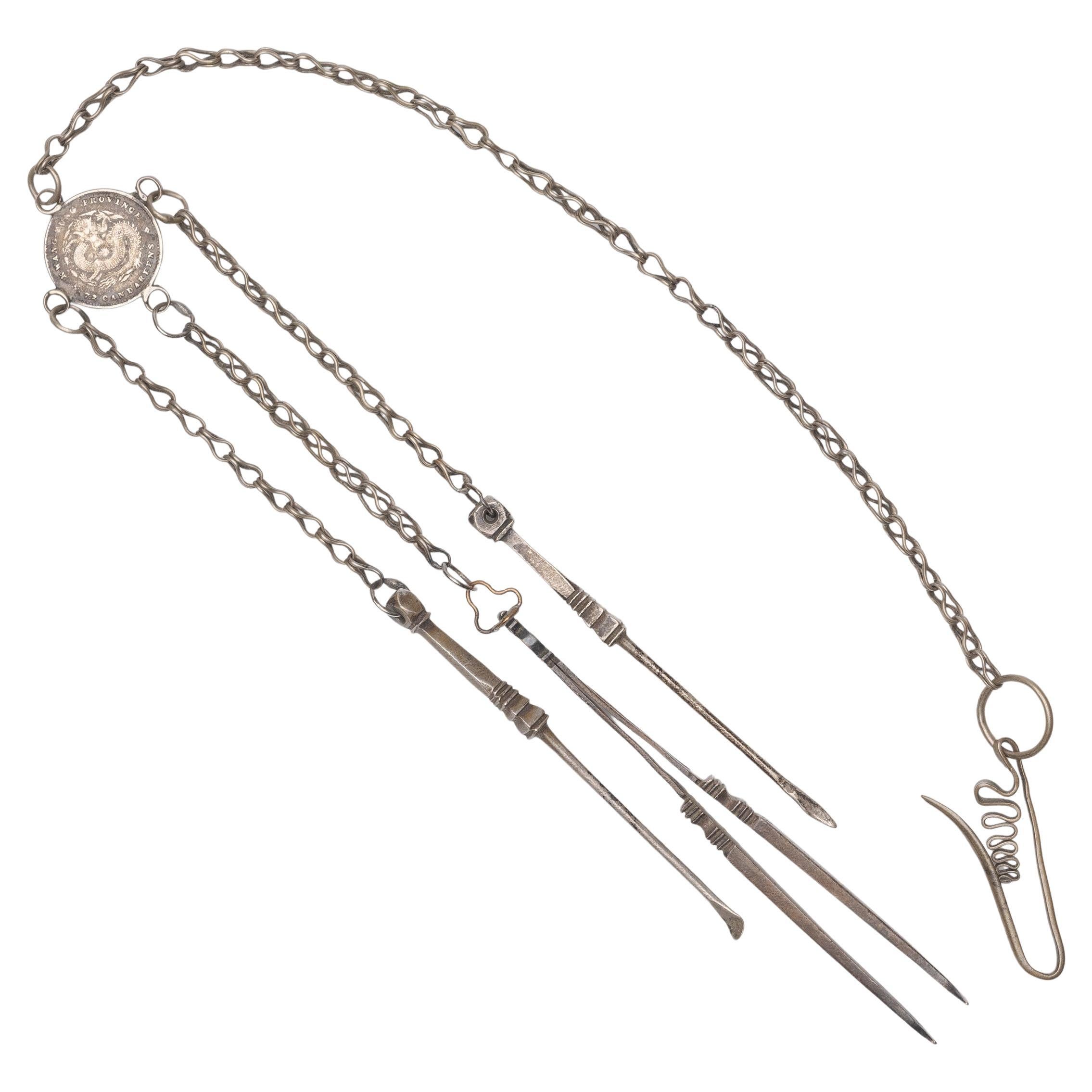 Chinese Silver Coin Opium Tool Set