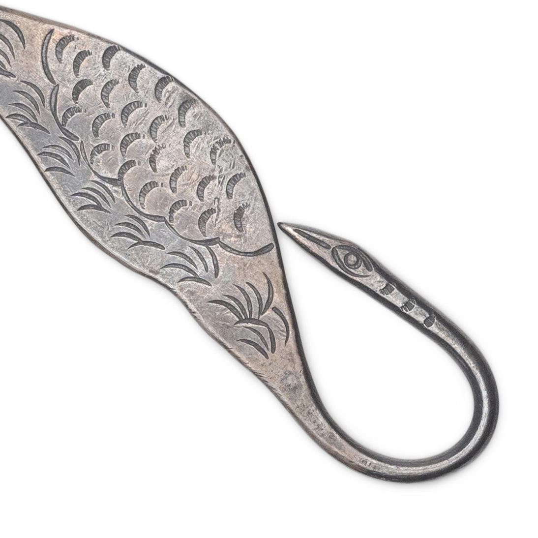 Etched Chinese Silver Crane Opium Scraper