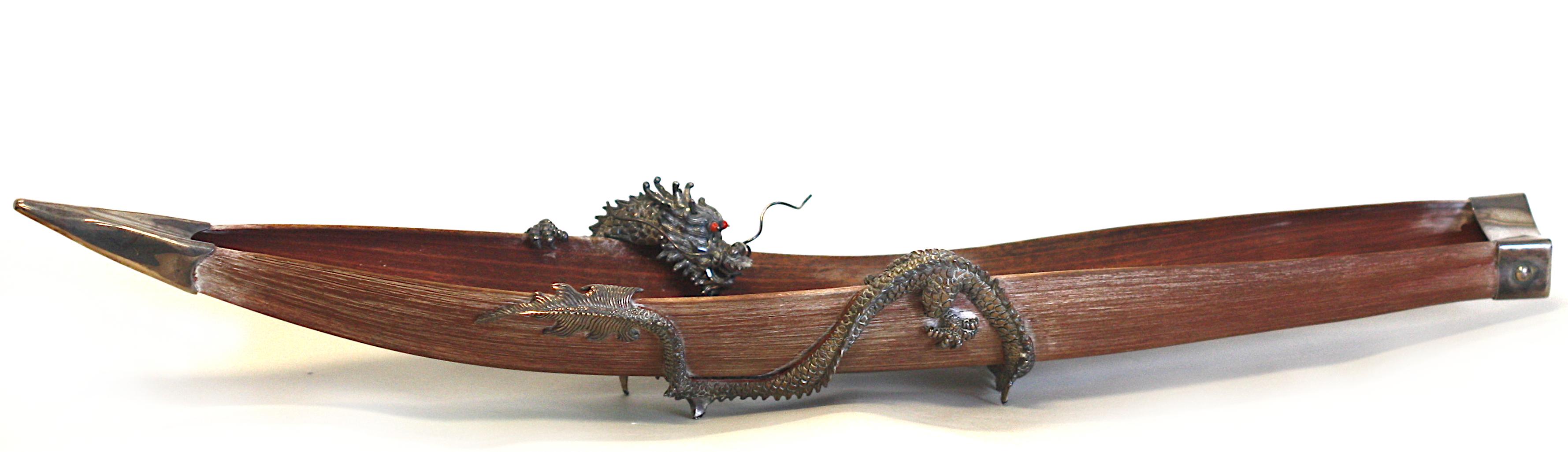  Chinese Silver Dragon-Mounted Palm Frond Bowl 3