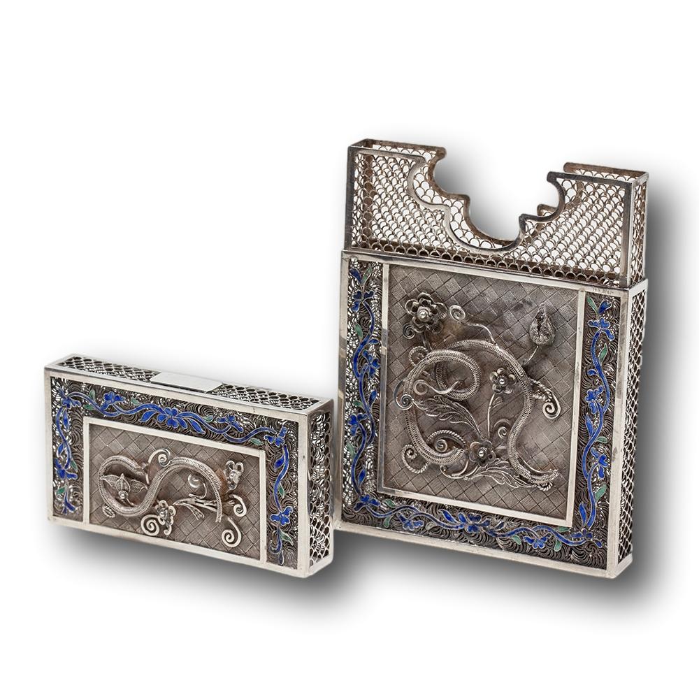 Chinese Silver & Enamel Filigree Business Card or Card Case For Sale 5
