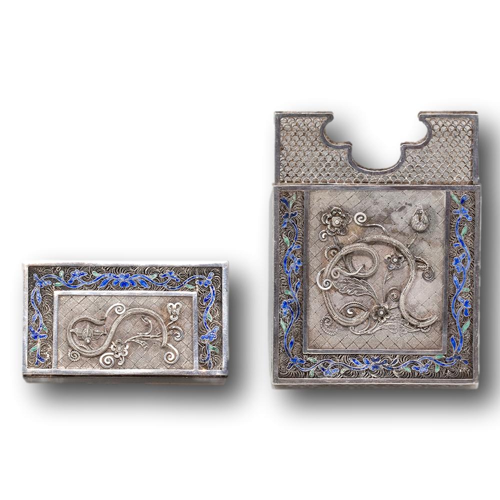 Enameled Chinese Silver & Enamel Filigree Business Card or Card Case For Sale